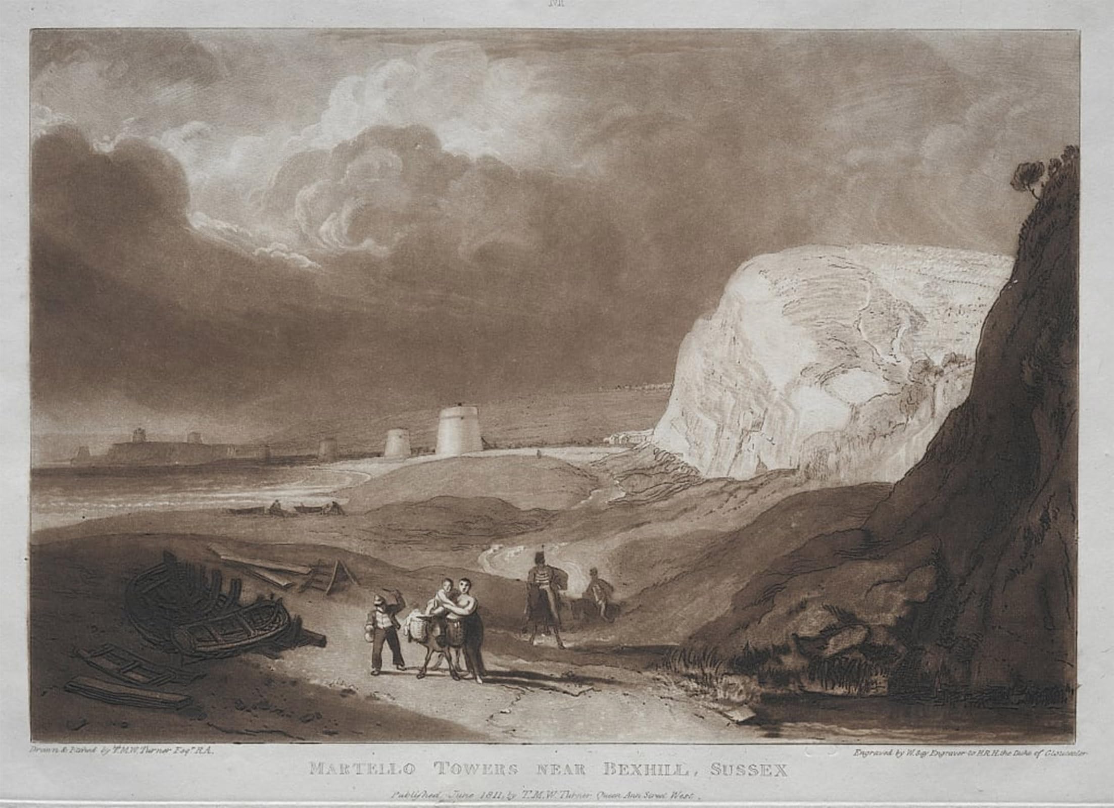 HRJUBWREE Classic Canvas Picture Art Canvas Print Modern Oil Painting Martello Towers Near Bexhill Sussex by Mallord William Turner Artwork on Wall for Office Decor 60x90cm