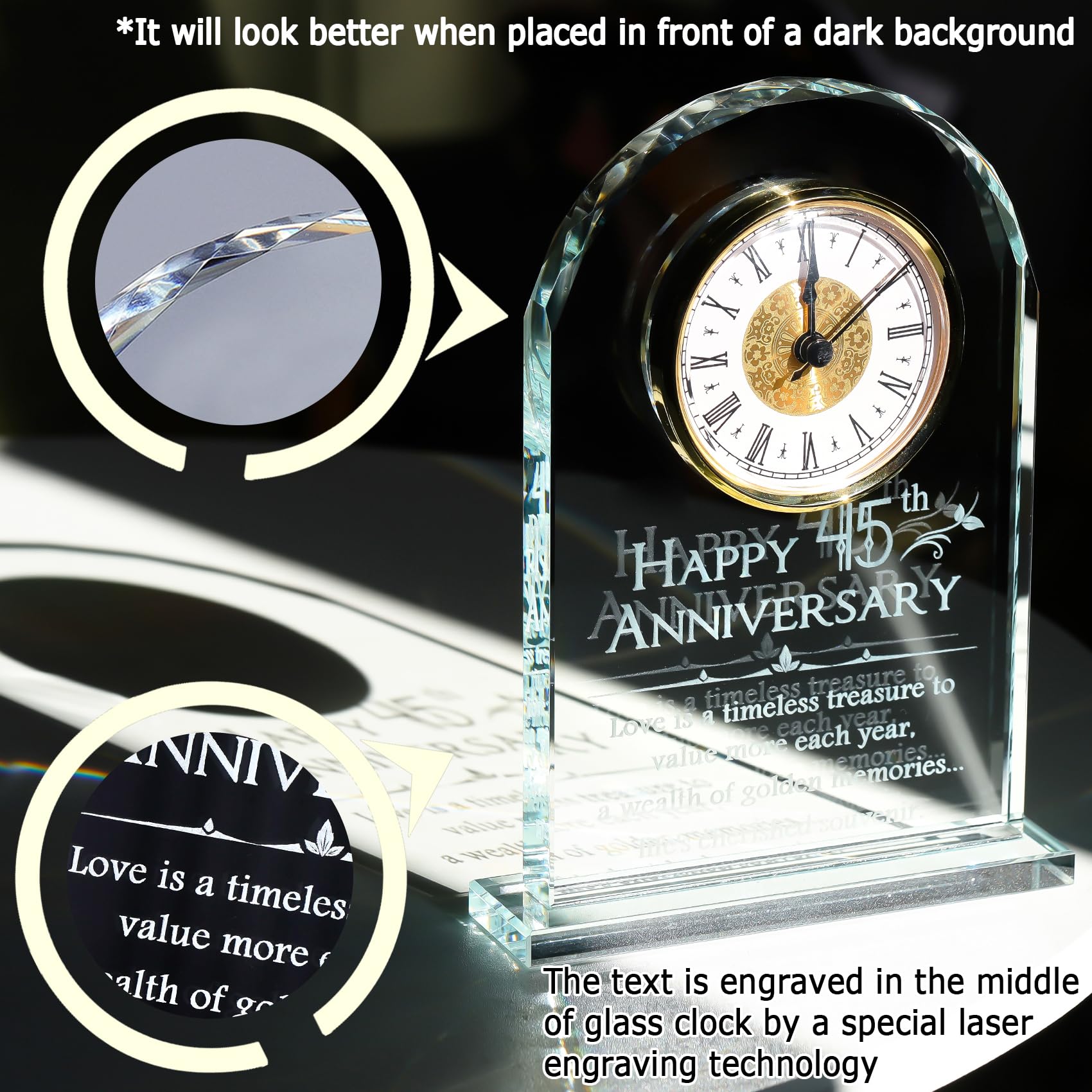Movdyka Crystal 45th Anniversary Desk Clock Gifts Sapphire Wedding Presents for Married Couples 45 Years of Marriage Home Ornaments for Partner Anniversary Keepsake for Parents Table Decor - Image 3