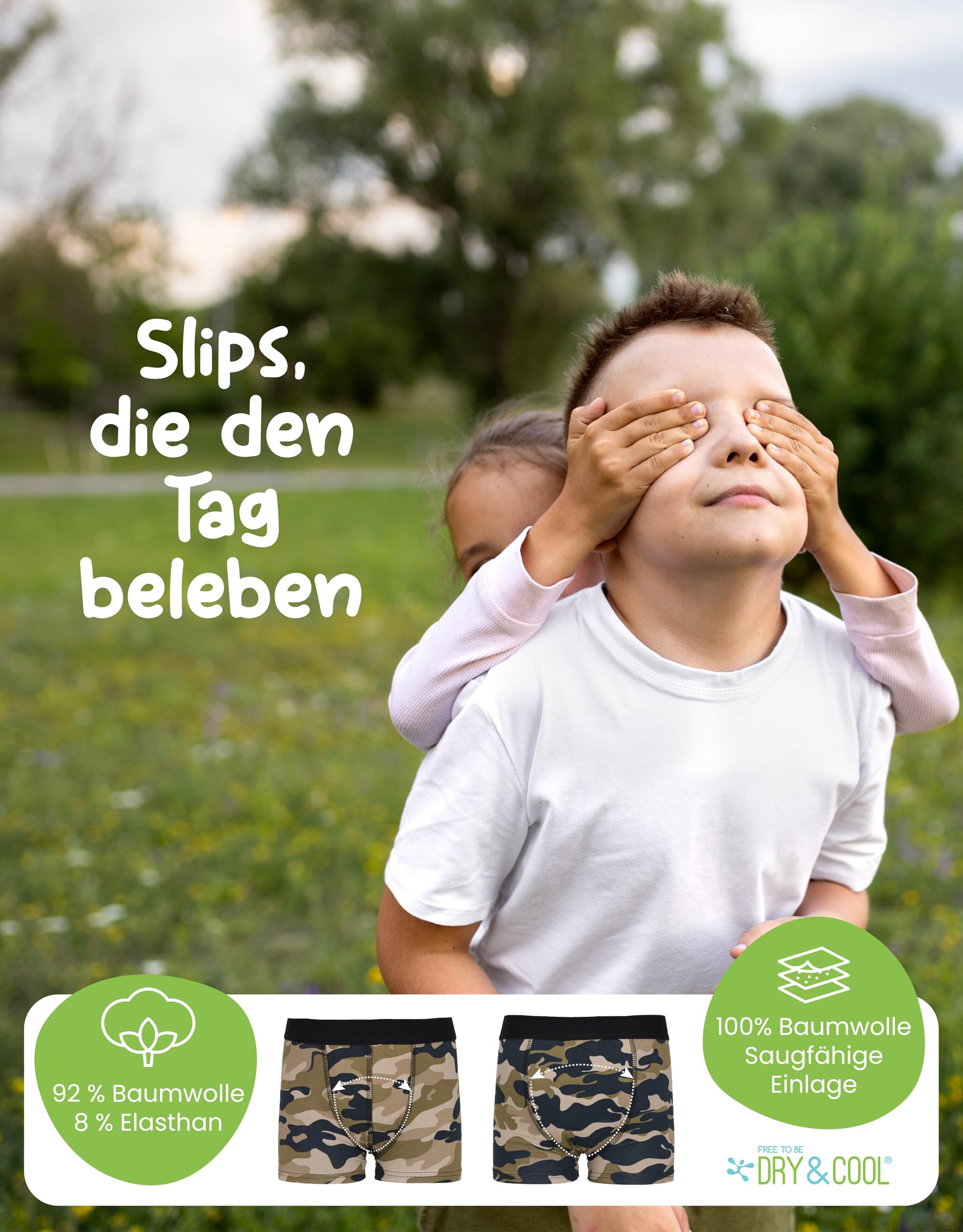 DRY & COOL Jungen Inkontinenz-Slip Army (80 ml) | Wiederverwendbare & Waschbare Unterwäsche | Für leichte Tagesunfälle | Kein Windelersatz |