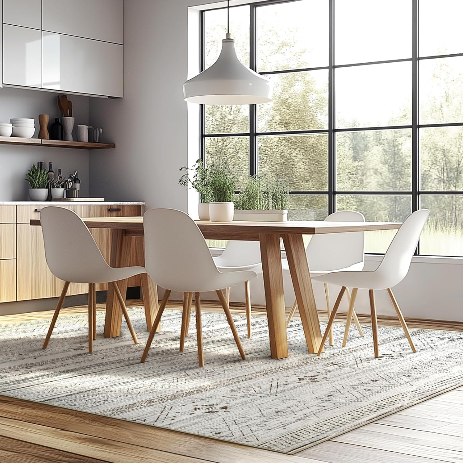 Area Rug for Living Room 6x9,Machine Washable Geometric Neutral Soft Carpet, Low Pile Thin Floor Rugs with Non Slip Backing for Bedroom,Dorm,Under Dining Room Table,Indoor House,Office Decor