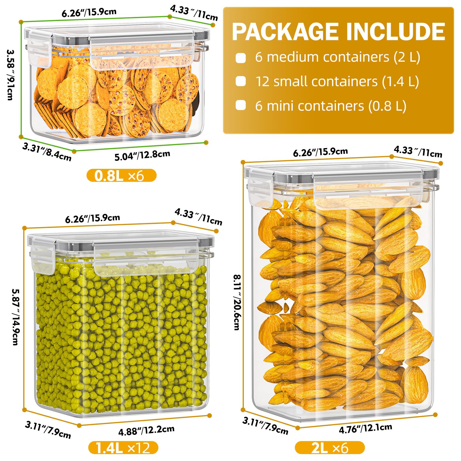 PurKeep 24 recipientes herméticos con tapa, sin BPA, para harina, azúcar, granos y accesorios para hornear, 33,6 L