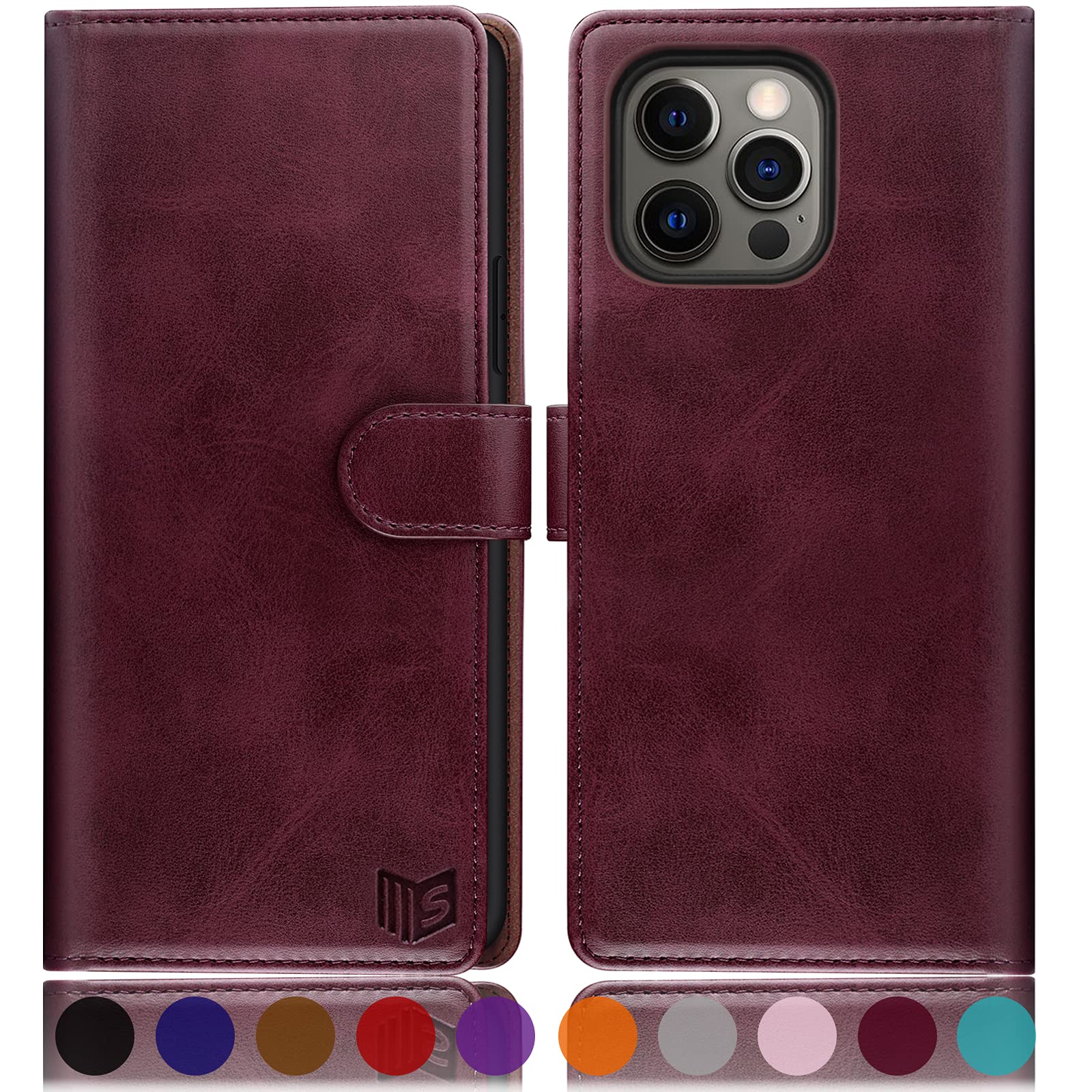 SUANPOT for iPhone 13 Pro?NON iPhone 13 6.1 5G with RFID Blocking Wallet case Credit Card Holder,Flip Book PU Leather Phone case Cover cellphone Women Men for Apple 13Pro case Wallet Wine Red