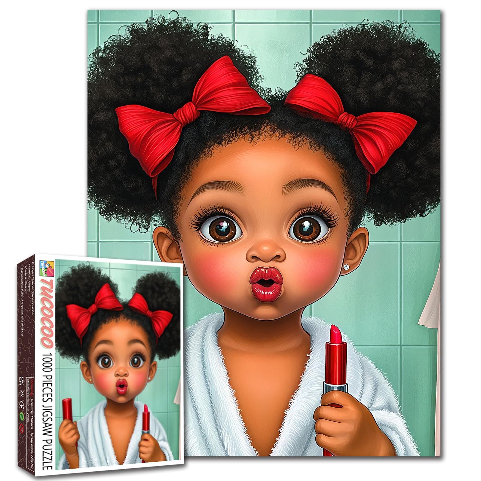 Puzzle 1000 Pieces for Adults Cute Black Girl Jigsaw Puzzle 19.7 x 27.6 Inches Beauty Makeup Portrait Cartoon Picture Colorful Fun Challenge Puzzles Family Activity Gift for Adults Teens Home Decor โ image 1