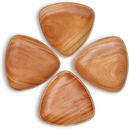 VieWood Juego de 3 platos de madera triangular, cargadores de madera dura para platos de cena, fácil limpieza y ligera, bandeja de servir duradera