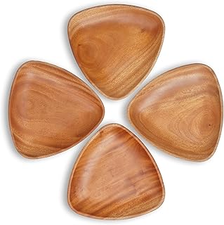 VieWood Triangle Wood Serving Tray, 8.3 in Wooden Plates, Home Decor, Charcuterie Board, Serving Platters for Food, Cheese, Vegetables, Fruits, Cupcakes - Lightweight, Easy to Clean (Set of 4)