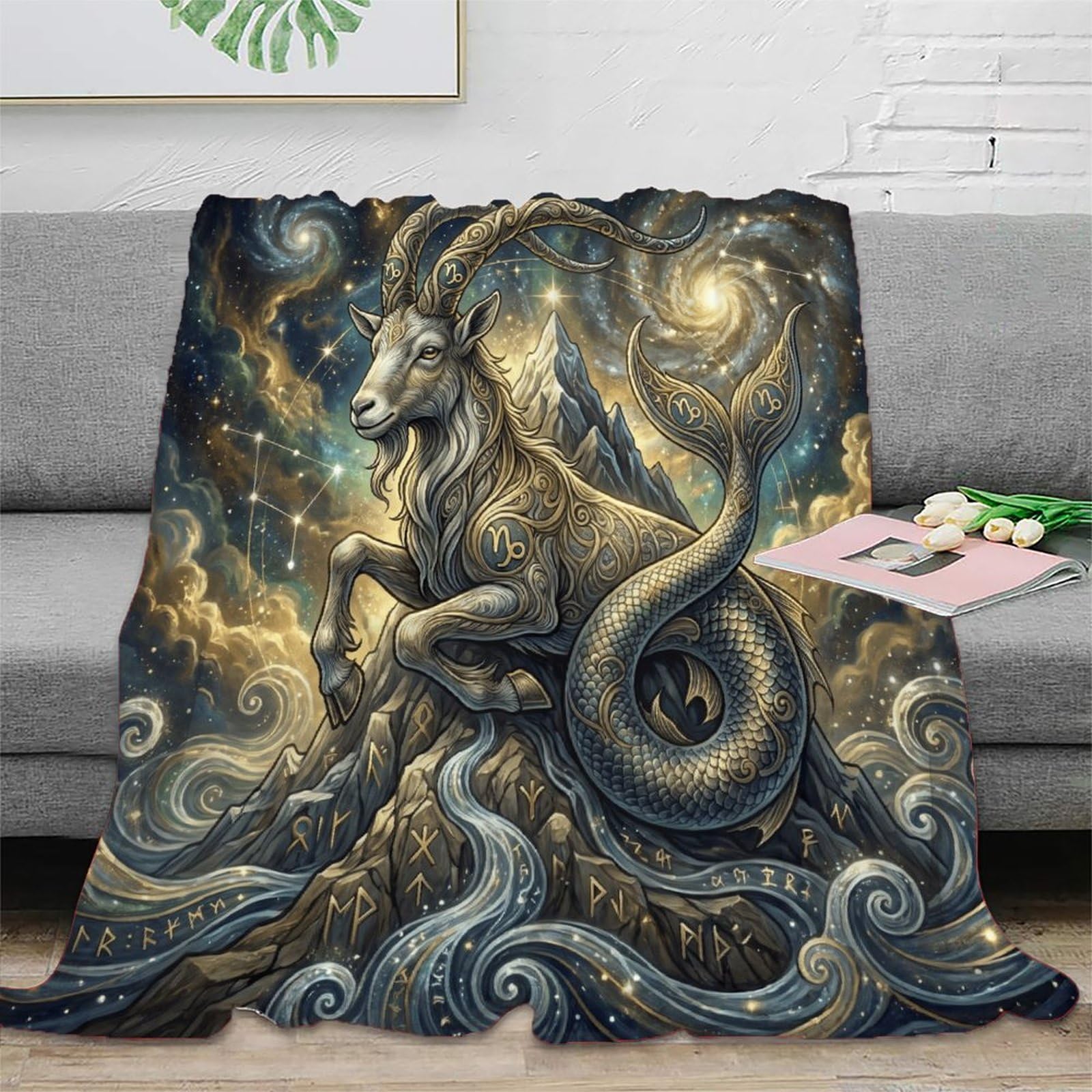 W7C8U2X3 Capricorn Zodiac Celestial Warm Throw Blanket, Camping Car Travel