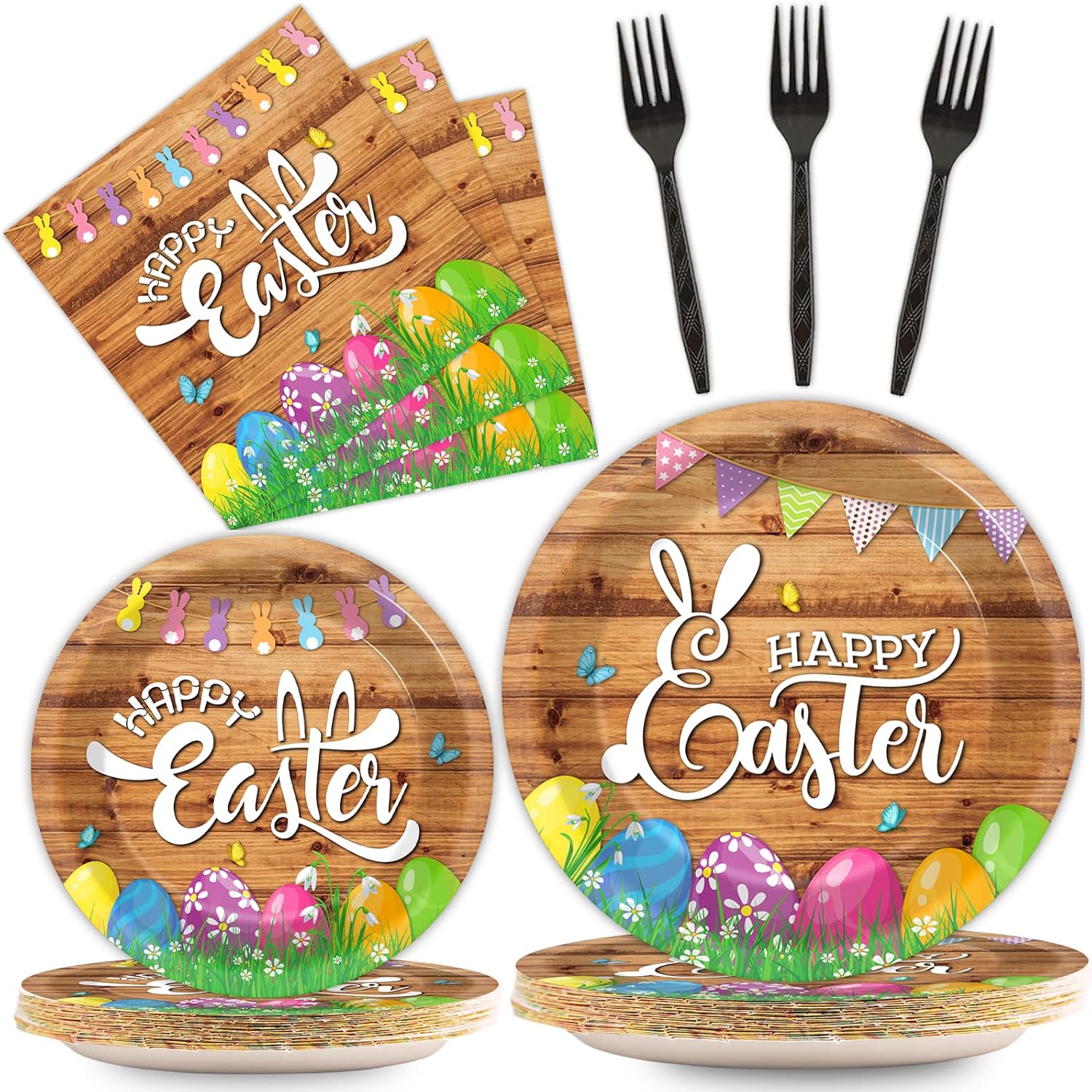 OBUSATT 96 Pcs Easter Paper Plate and Napkins Supplies