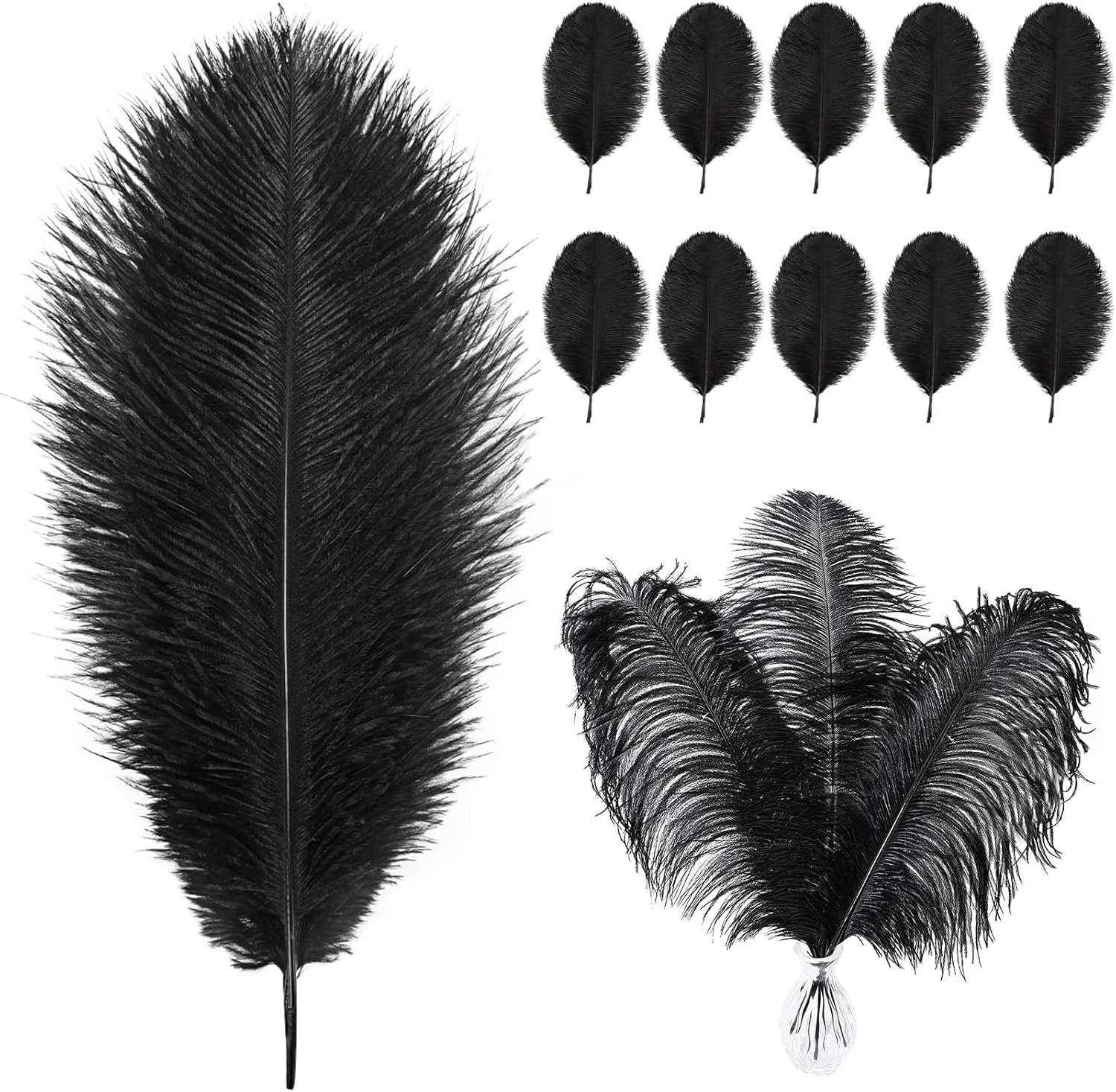 10PCS Ostrich Feathers, Black Ostrich Feathers,Natural Ostrich Feathers