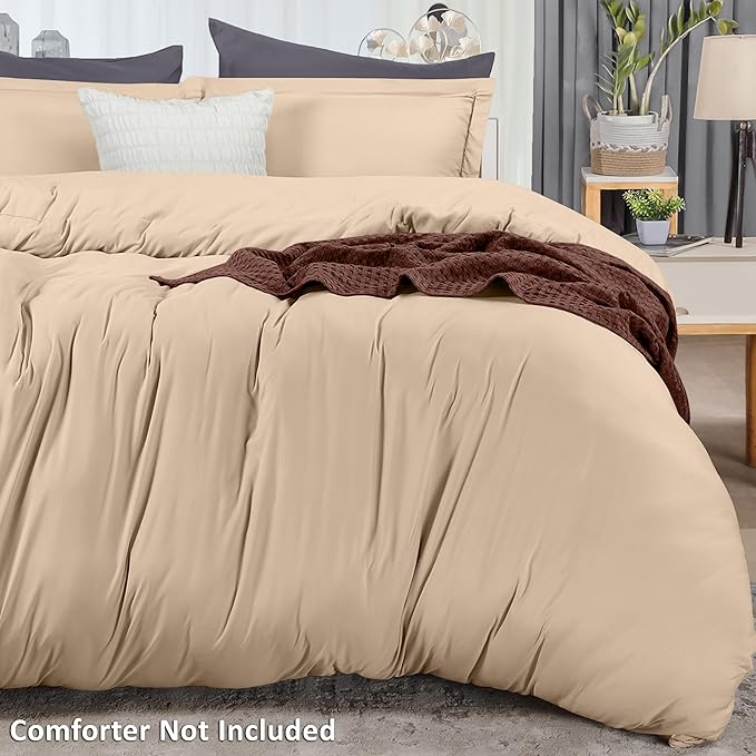 Utopia Bedding Duvet Cover King Size Set - 1 Duvet Cover with 2 Pillow Shams - 3 Pieces Comforter Cover with Zipper Closure - Ultra Soft Brushed Microfiber, 104 X 90 Inches (King, Beige)