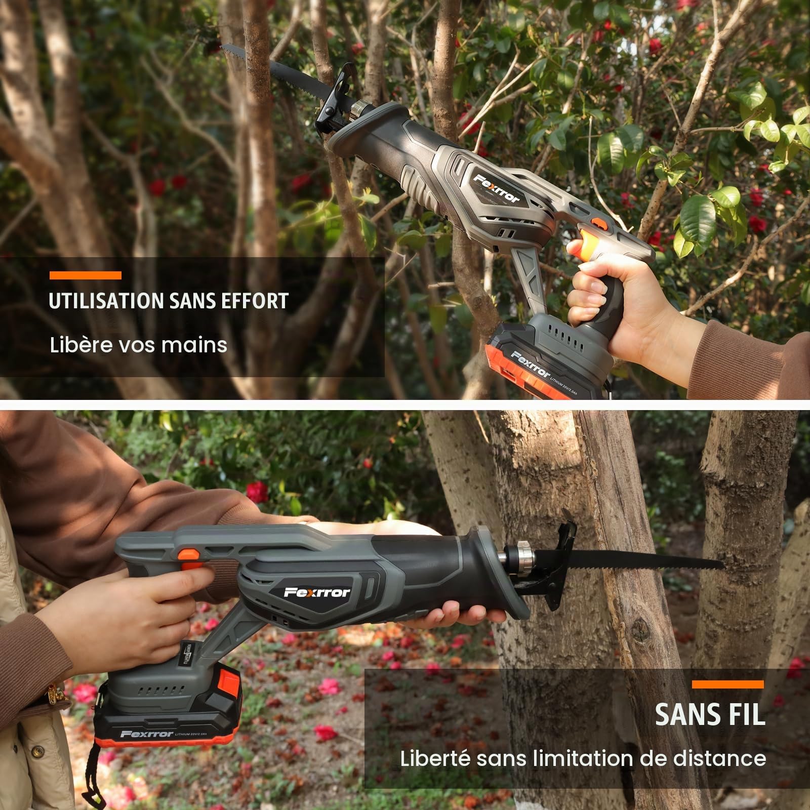 Scie Sabre Sans Fil 20V, Scie Sabre à Batterie 2000mAh, Changement de Lame Sans Outil avec 4 Lames de Scie, Coupe le Bois/Métal/PVC