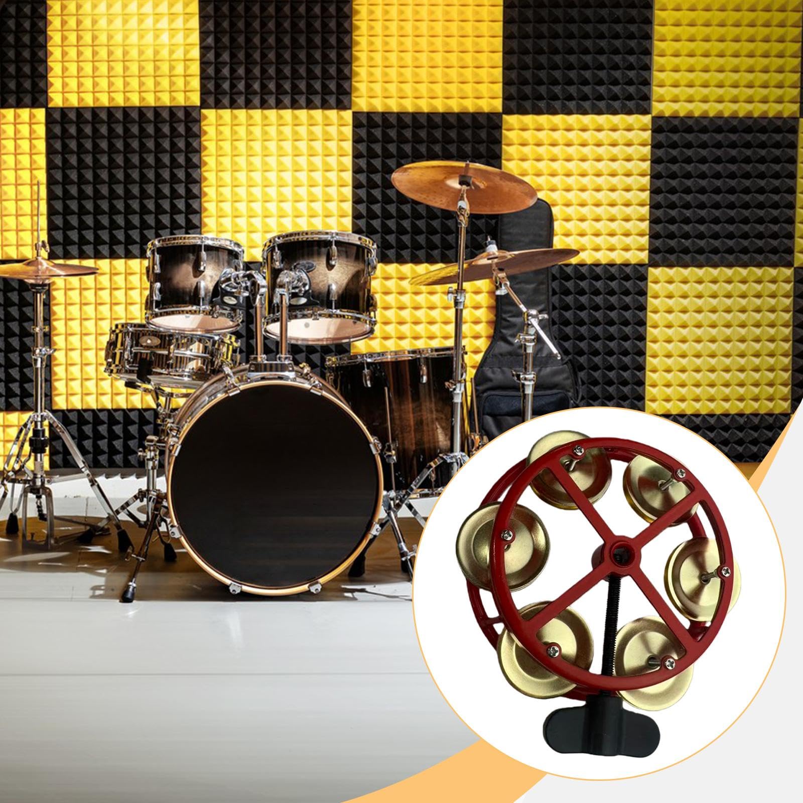 Oshhni Pandereta Hi Hat montable con de fila, accesorios de percusión compactos, piezas de musical, campana para escenarios, fiestas, KTV, Oro Rojo