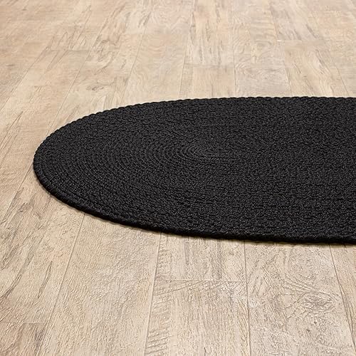Miniatura 6 de Super Area Rugs Alfombra trenzada negra para fregadero de cocina campestre, alfombra primitiva duradera, ovalada, de 2 x 3 pies