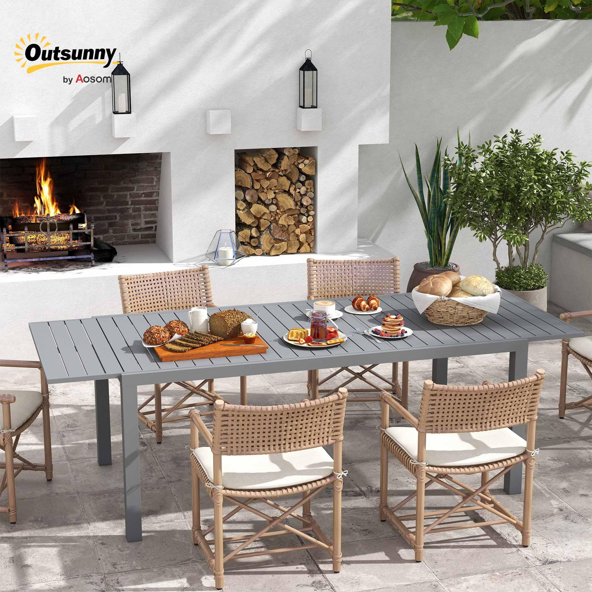 Outsunny Mesa de Jardín Extensible 180/240x94x73 cm Aluminio Gris Oscuro | Mesa de Comedor Exterior Rectangular, para 6-8 Personas, Carga 50 kg, para Balcón