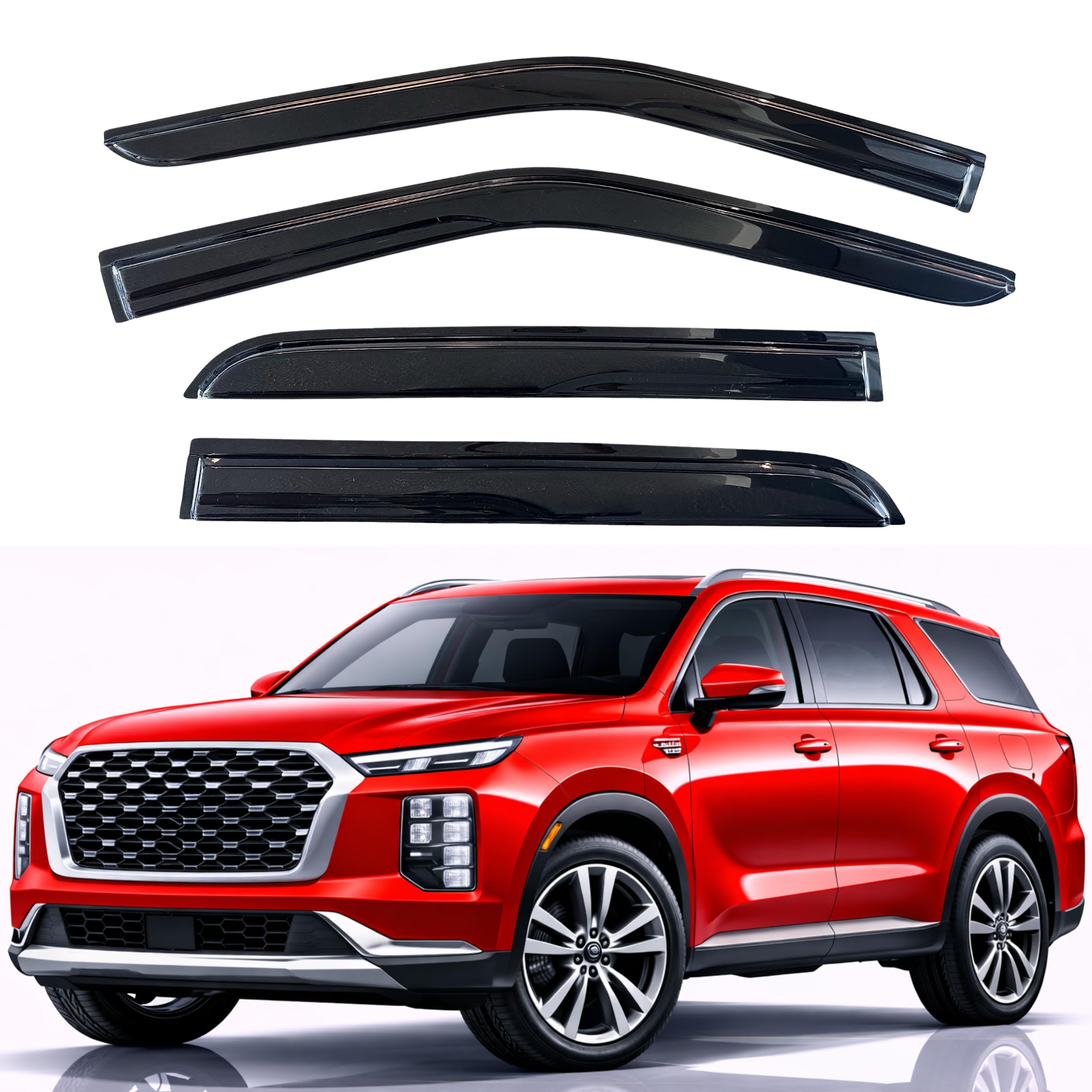 kpy rain guards fit for 2020-2025 hyundai palisade, out-channel window visors vent wind deflectors 4pc, car accessories for 20-25 palisade