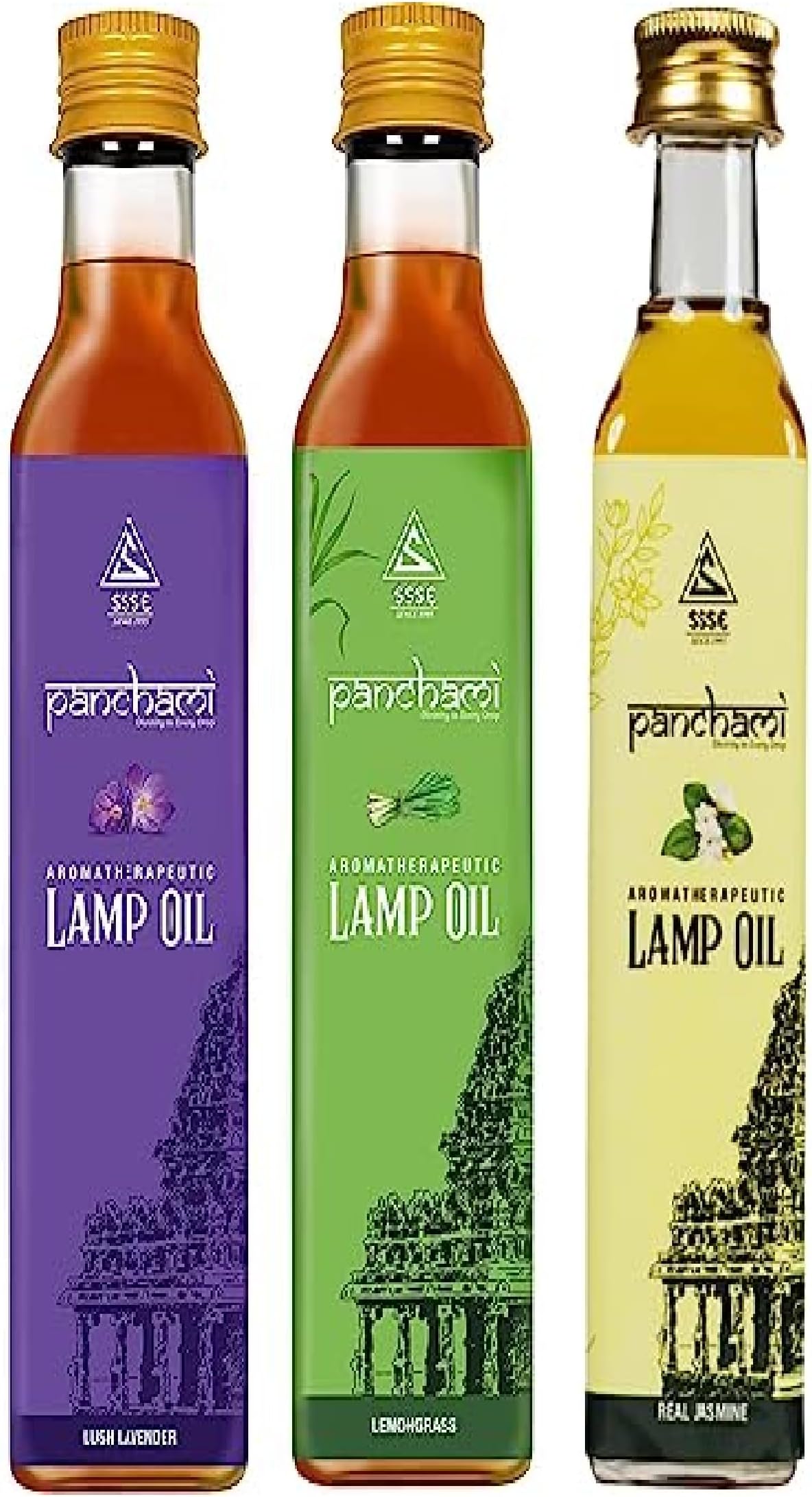 Panchami Sacred Fragrances - Relaxation Kit | Jasmine + Lavender + Lemongrass Lamp Oils | Aromatherapeutic | Inspired from Vedas & Puranas | 500 ML