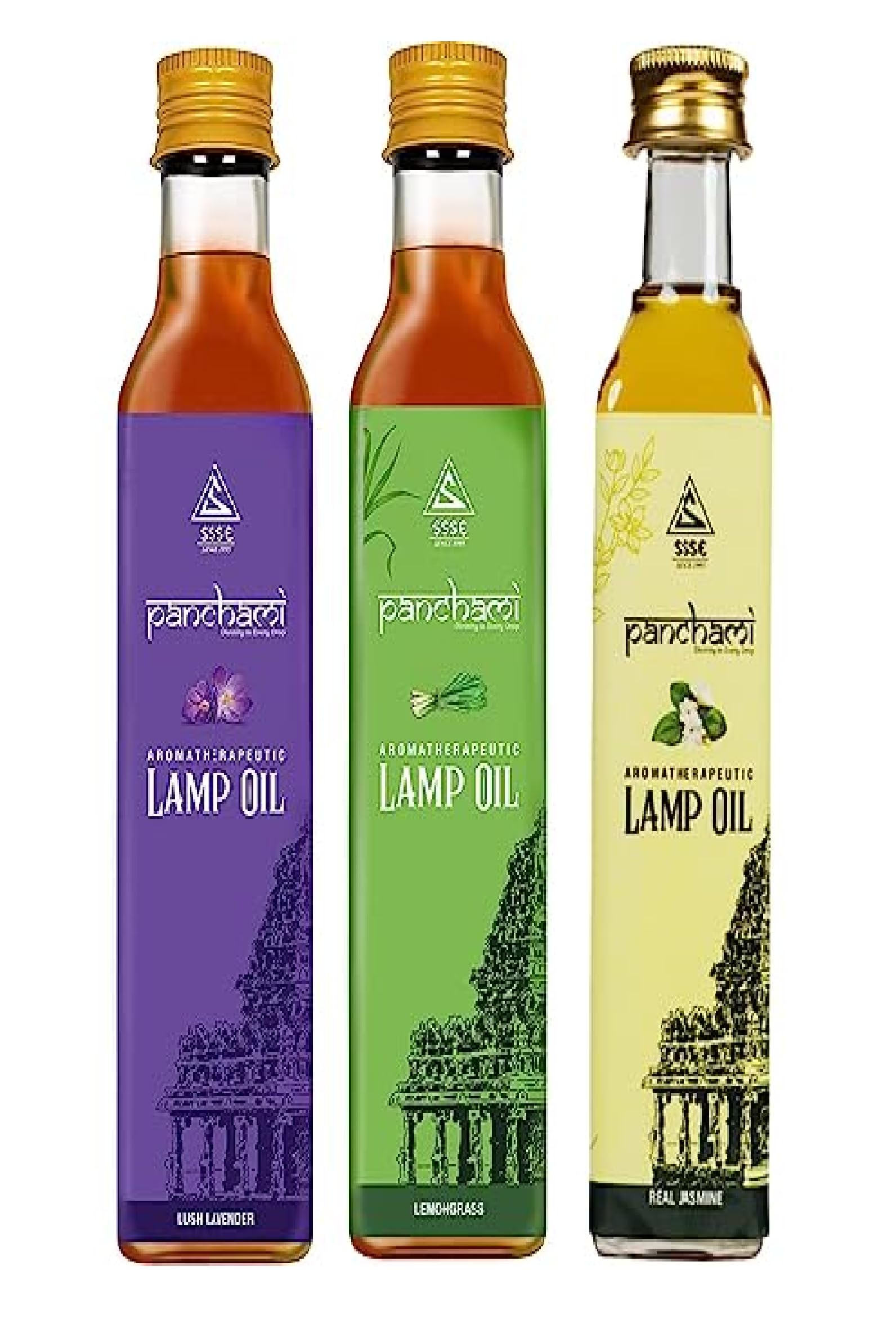 Panchami Sacred Fragrances - Relaxation Kit | Jasmine + Lavender + Lemongrass Lamp Oils | Aromatherapeutic | Inspired from Vedas & Puranas | 500 ML