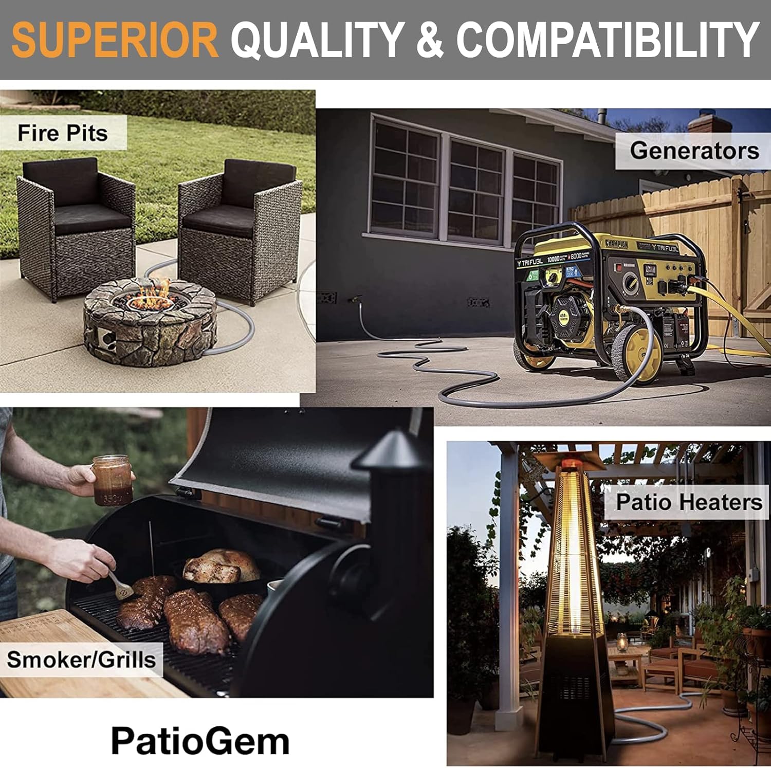24FT 1/2" Natural Gas Hose, Conversion Kit, Flexible Gas Line With Quick Connect Fitting for Grill, Fireplace, Heater, Burner, Generator-CSA