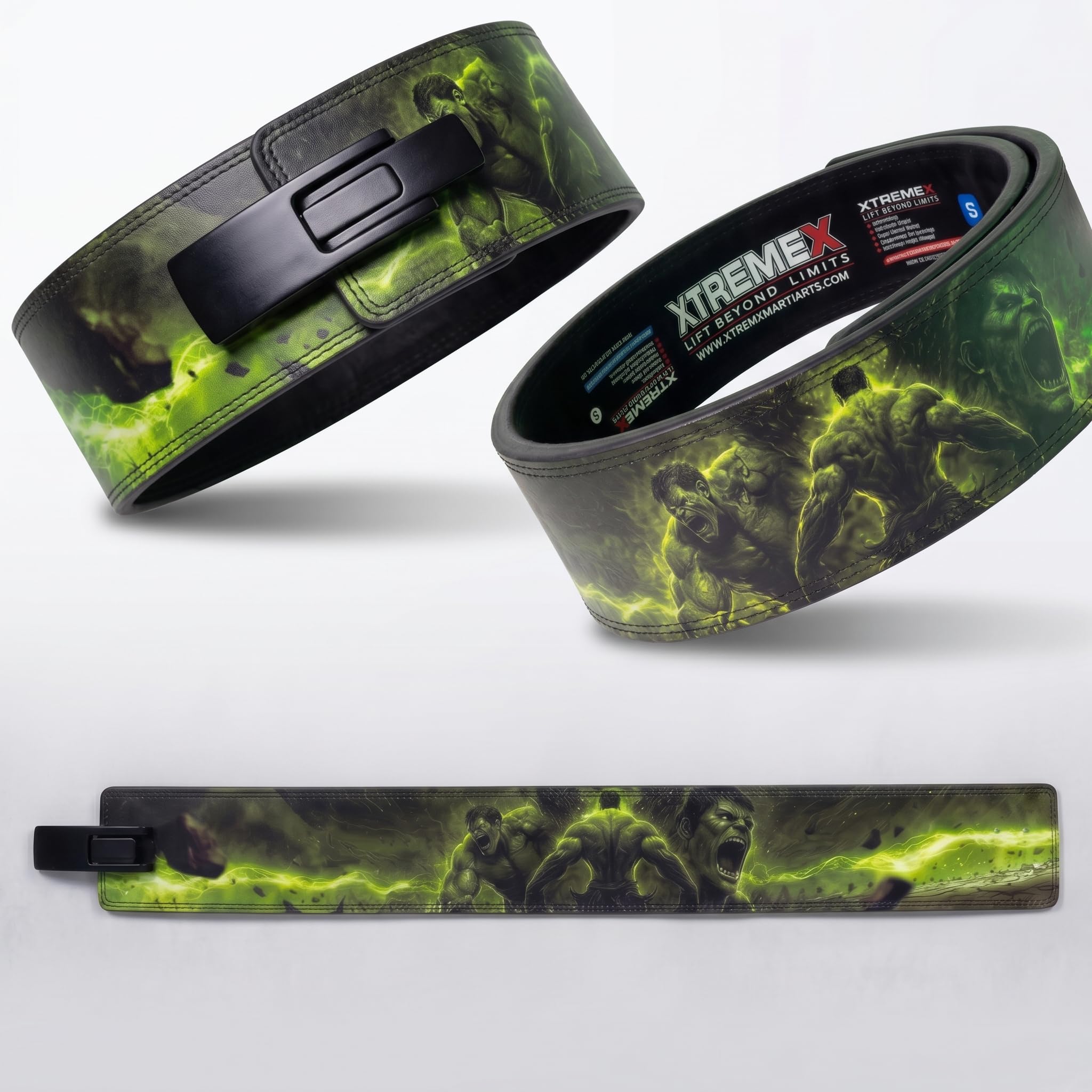 XTREMEX 13mm Gamma Rage Weightlifting Lever Belt (Green, L) | Deadlift & Gym Belt for lower back support, Squats, Powerlifting belts for Men and Women with heavy duty buckle-image-1