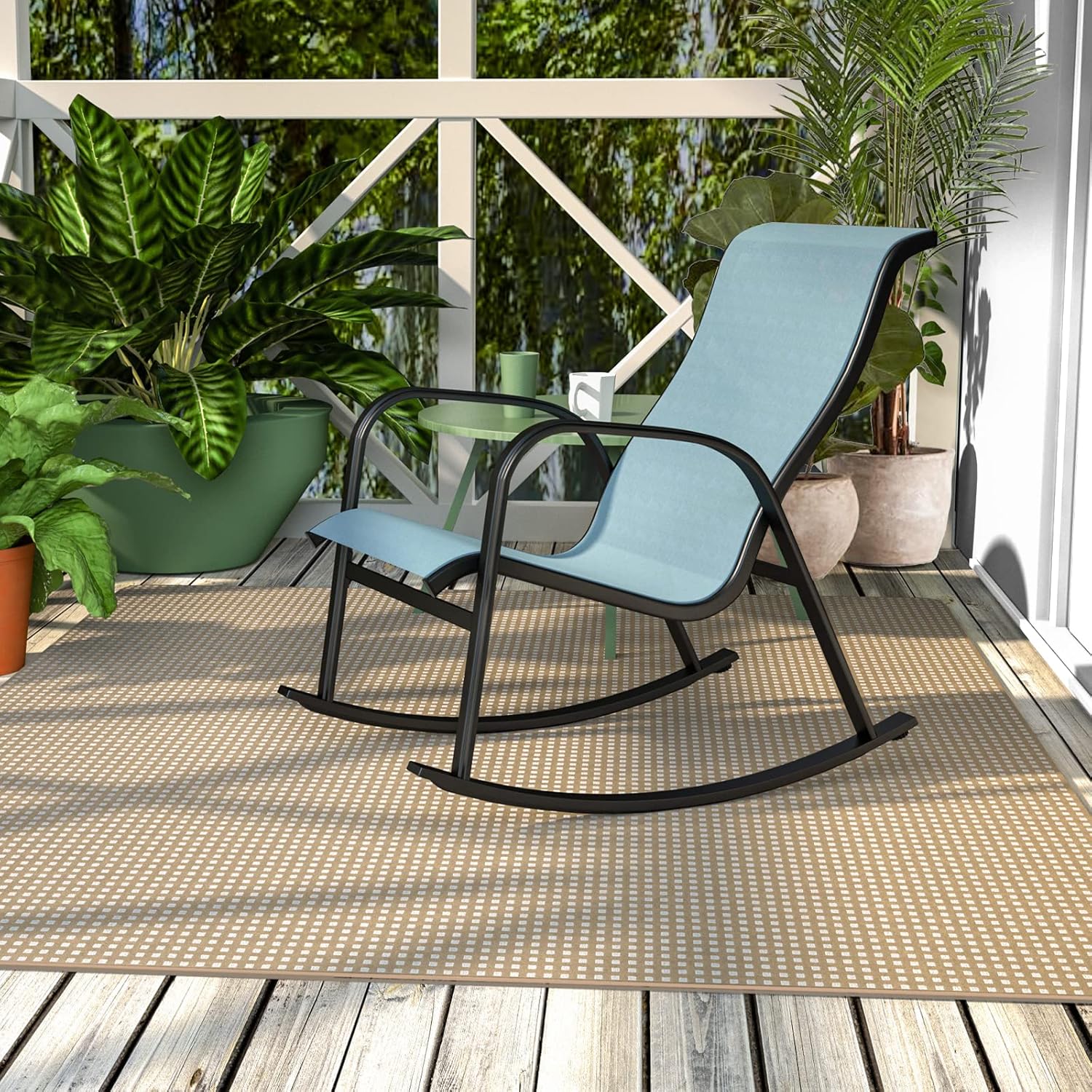 Grand Patio Outdoor Textilene Rocking Chair, Steel Rocker Seating Outside for Front Porch, Garden, Patio, Backyard (Blue 1PC) : Patio, Lawn & Garden