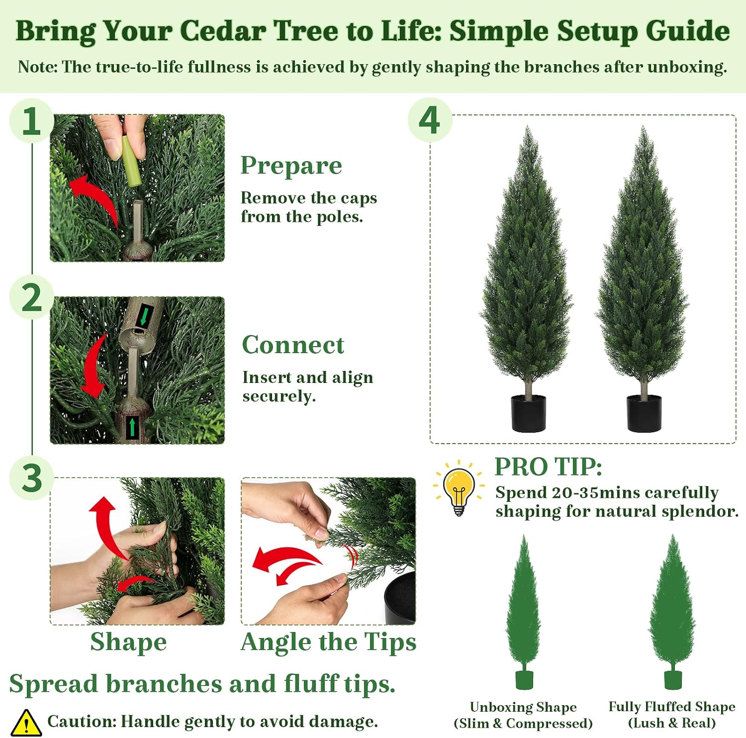 4FT Artificial Cedar Topiary Trees Set of 2, Dense Faux Cypress | Plants with Black Pots, 2-Piece Easy Connect UV Resistant Fake Evergreen Shrubs for Outdoor Indoor Front Porch Entryway Decor