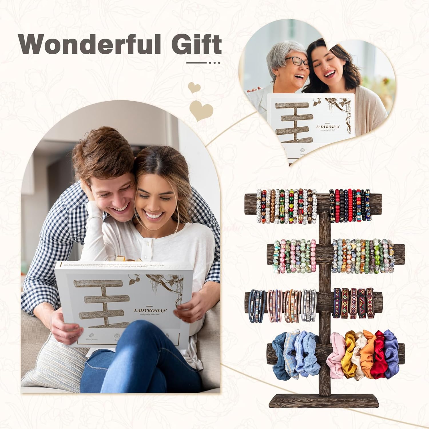 LadyRosian 4 Tier Wooden Display Jewelry Accessory Stand Jewelry Bracelet Holder Bangle Watch Necklace Storage Jewelry Holder Stand Display Organizer (Brown-4 layers) - Image 6