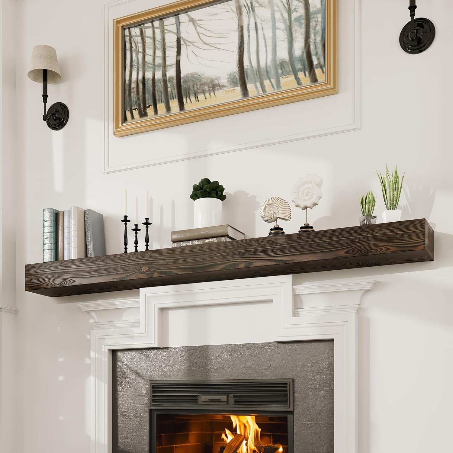 Amazon com: Woodlands USA 72 Floating Fireplace Mantel Wood Shelf