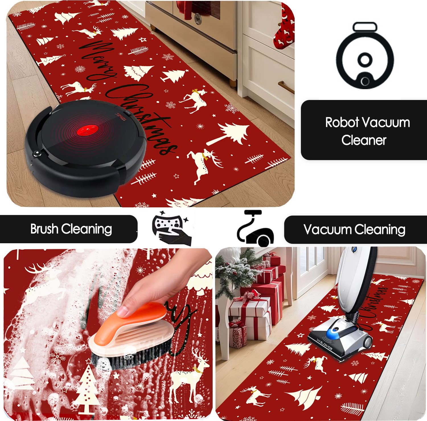 Livcoz Merry Christmas Red Kitchen Rugs Set Of 2, Xmas Tree Snowflake Let It Snow Floor Mats Home Decor, Winter Holiday Door Mat Decorations - 17x29 And 17x47 Inches