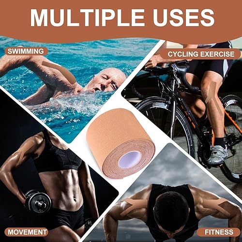 Miniatura 6 de VityElk Cinta de kinesiología (2 rollos), cinta elástica de alta calidad sin cortar, cinta K de algodón hipoalergénica impermeable para aliviar el