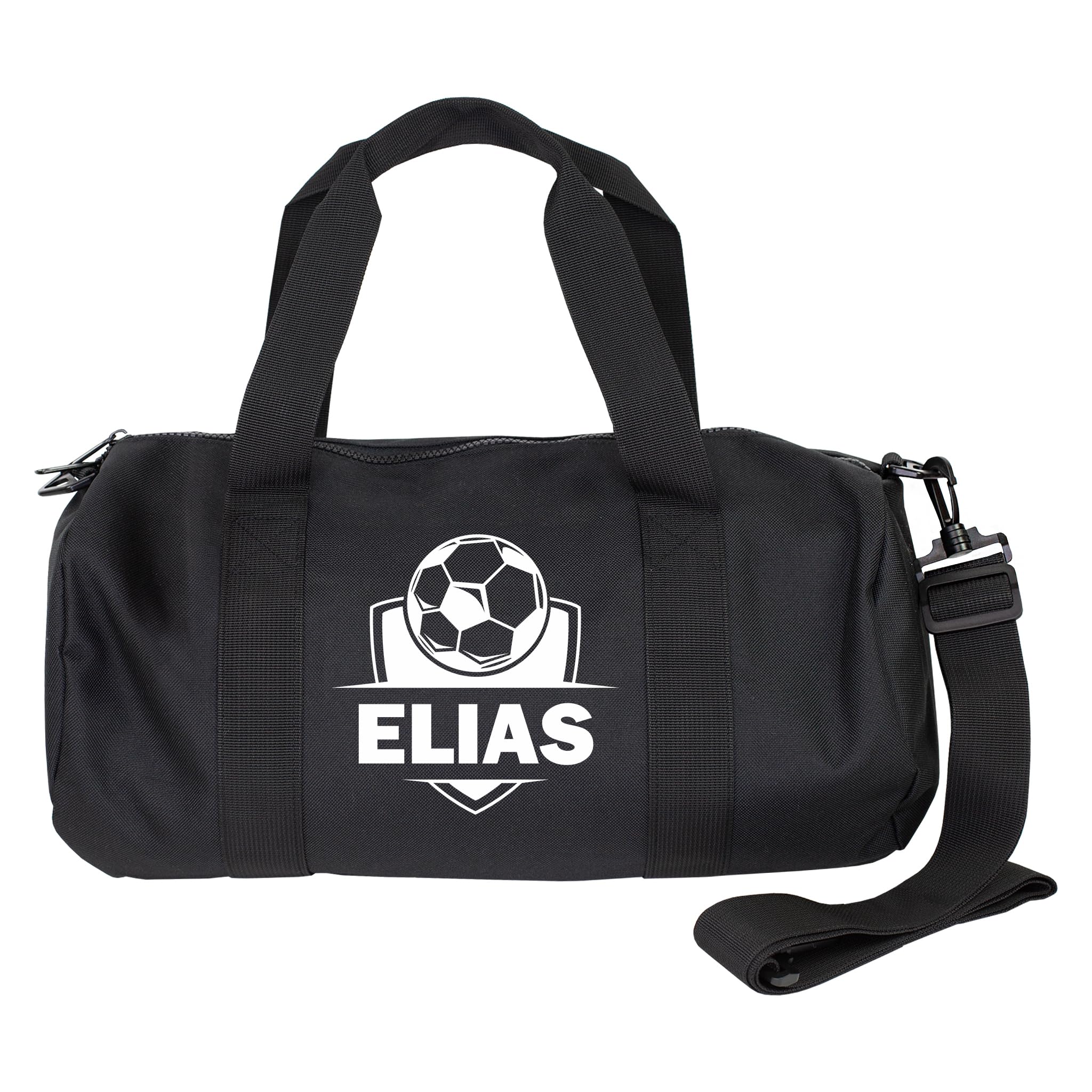 Herz & Heim® Sporttasche Fußball personalisiert mit Name – Trainingstasche für Fußballer – Sport Tasche als Geschenk – Duffle Bag für Fußballtraining, Verein & Freizeit (55 × 28 × 28 cm (B/H/T))