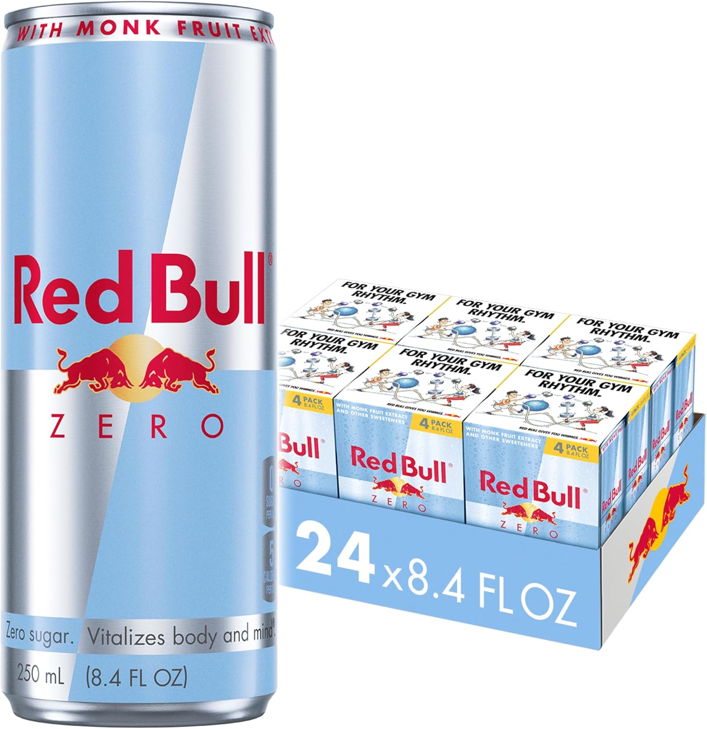 Red Bull Zero Energy Drink, 8.4 fl. oz., with 80mg Caffeine, Taurine & B Vitamins, 6 Packs of 4 Cans, Pack of 24