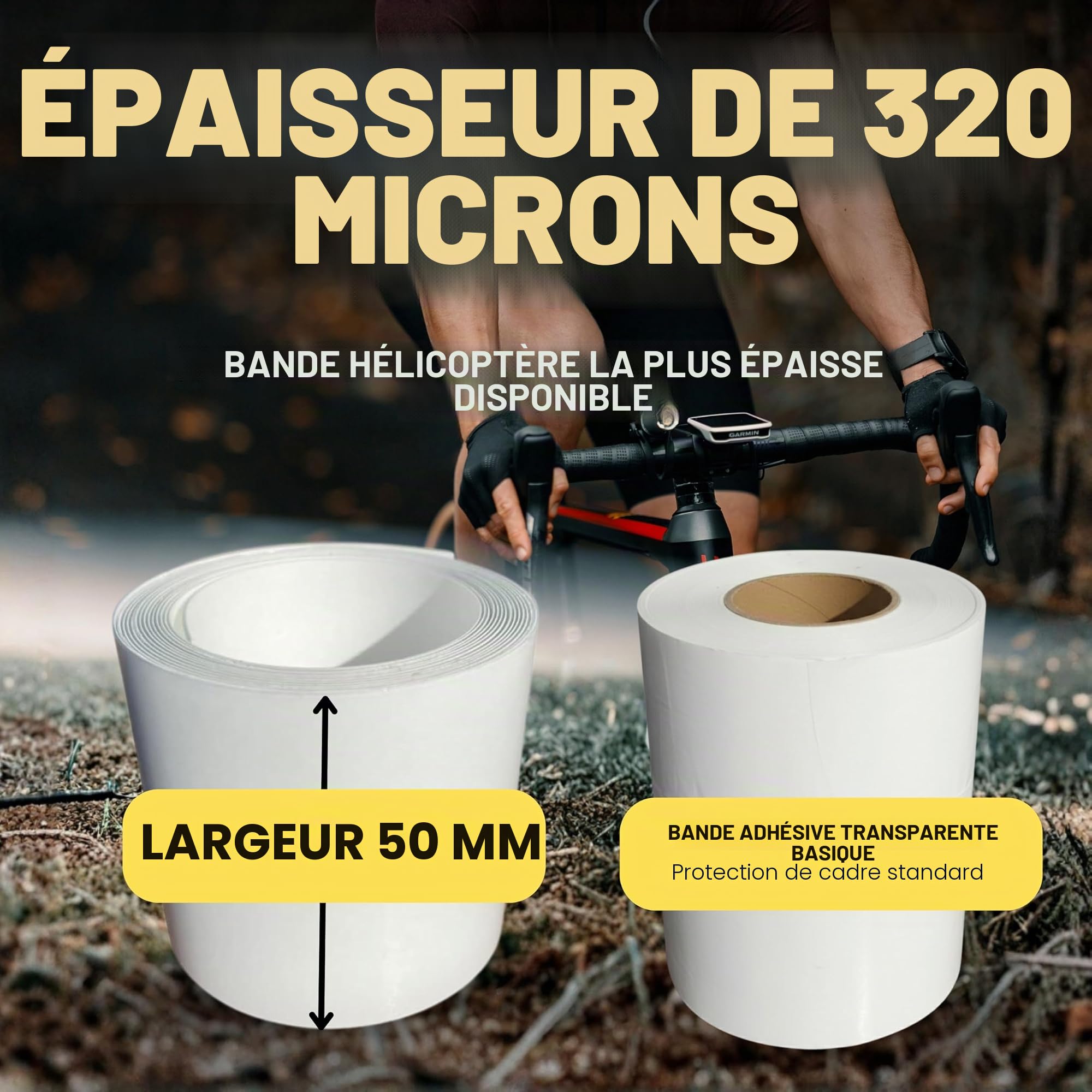 Tape d'hélicoptère de protection de cadre de vélo de 50 mm x 1 m, 2 m, 3 m - Blanc - Résistant à l'intempérie, Imperméable, Facile à entretenir