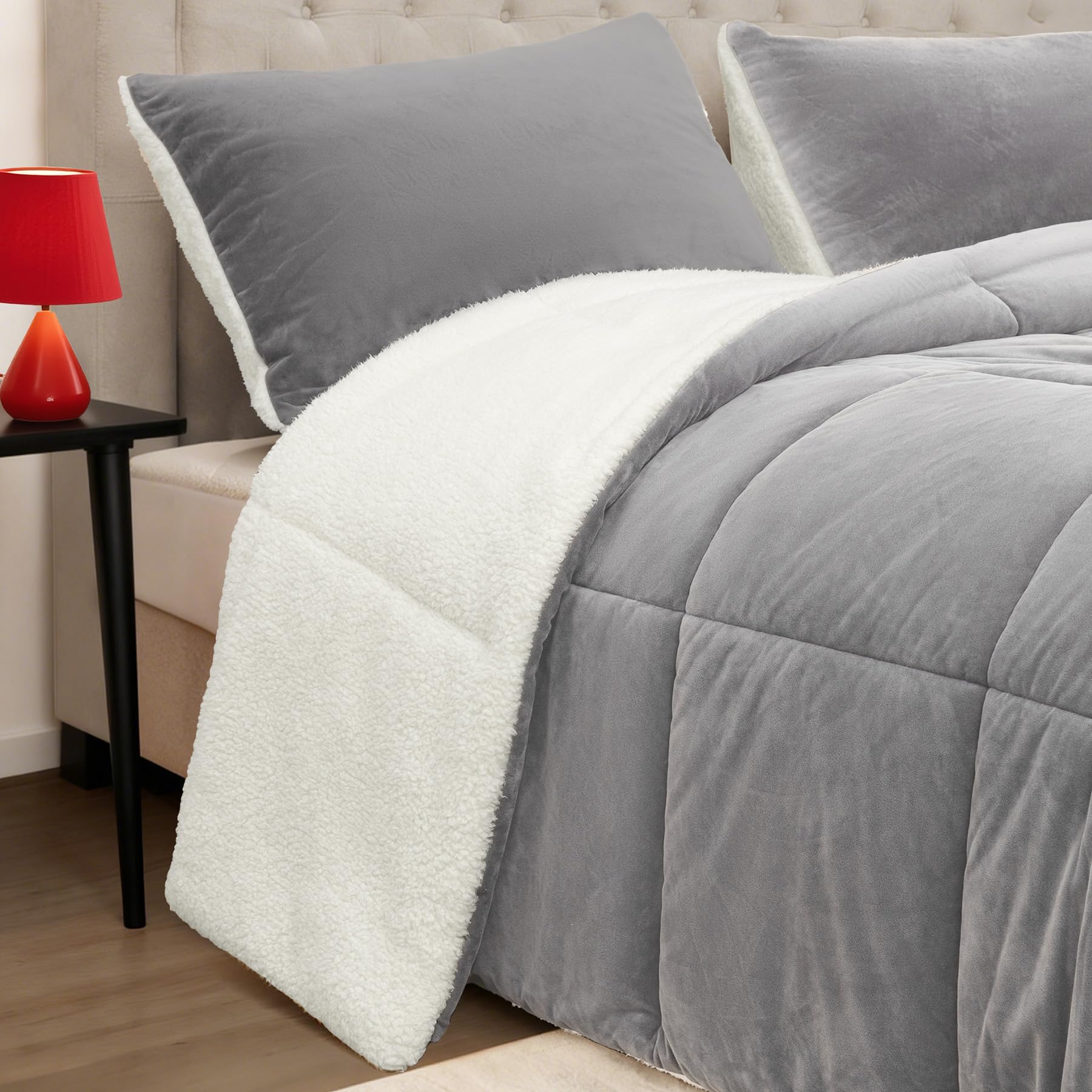 Fluffy Sherpa King Comforter Set - Black -9