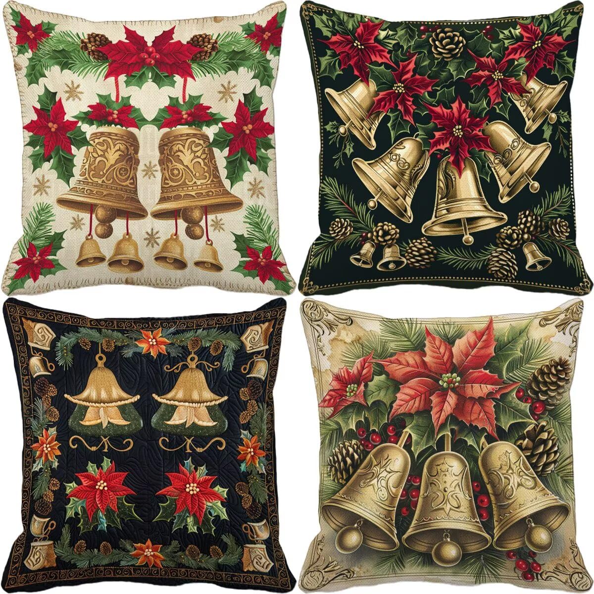Fundas Cojines Exterior Impermeable 50X50 CM Juego de 4 Lino Funda de Almohada Festival Exterior Cojines para Sofa Campana Cushion Covers para Patio Jardín Primavera y Verano Decoración de Casa 2-0