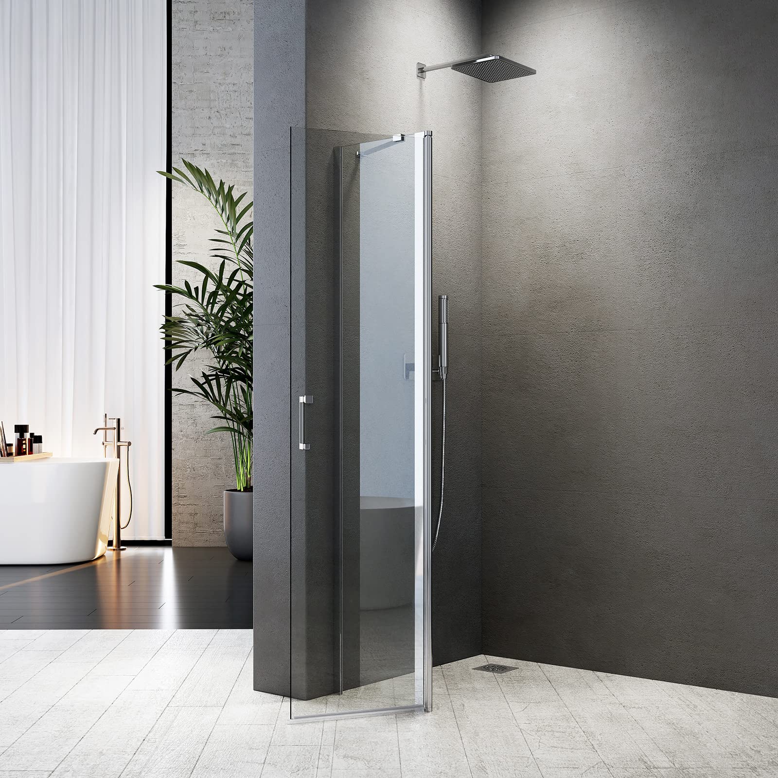 Duschabtrennung Walk in 120x185cm Duschabtrennung Walk-IN Duschwand Pendeltür Duschabtrennung mit Festteil und Eckregalen Drehtür Schwingtür Duschkabine 6mm NANO Sicherheitsglas Glas