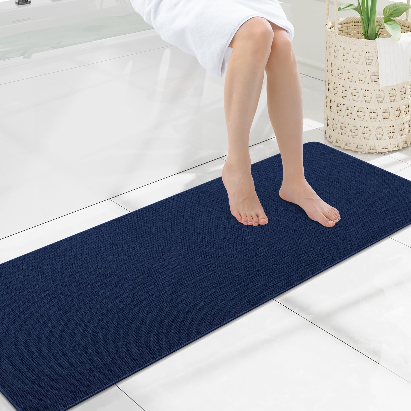 Smiry Ultra Thin Bath Mat 59x17, Non Slip Rubber Washable Bathroom Rugs
