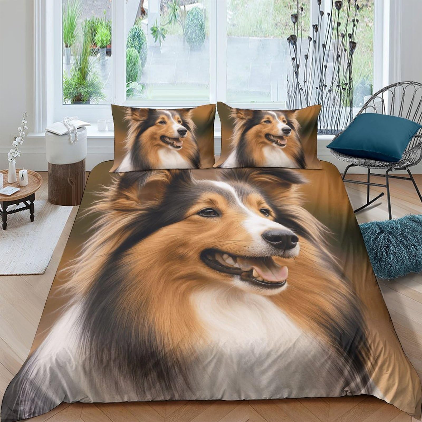 Ctjqhvkz Style-5 3D Printed Collie Dog Art Fitted Sheet Microfiber Soft Breathable Sheltie Bed Cover For Bedroom Decor Single（135X200cm）