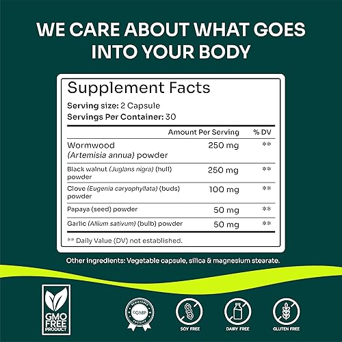 Miniatura 5 de Para Defense - Limpieza y desintoxicación digestiva  Ajenjo 250 mg, nogal negro 250 mg, clavo de 100 mg, semillas de papaya, ajo  Suplemento natural