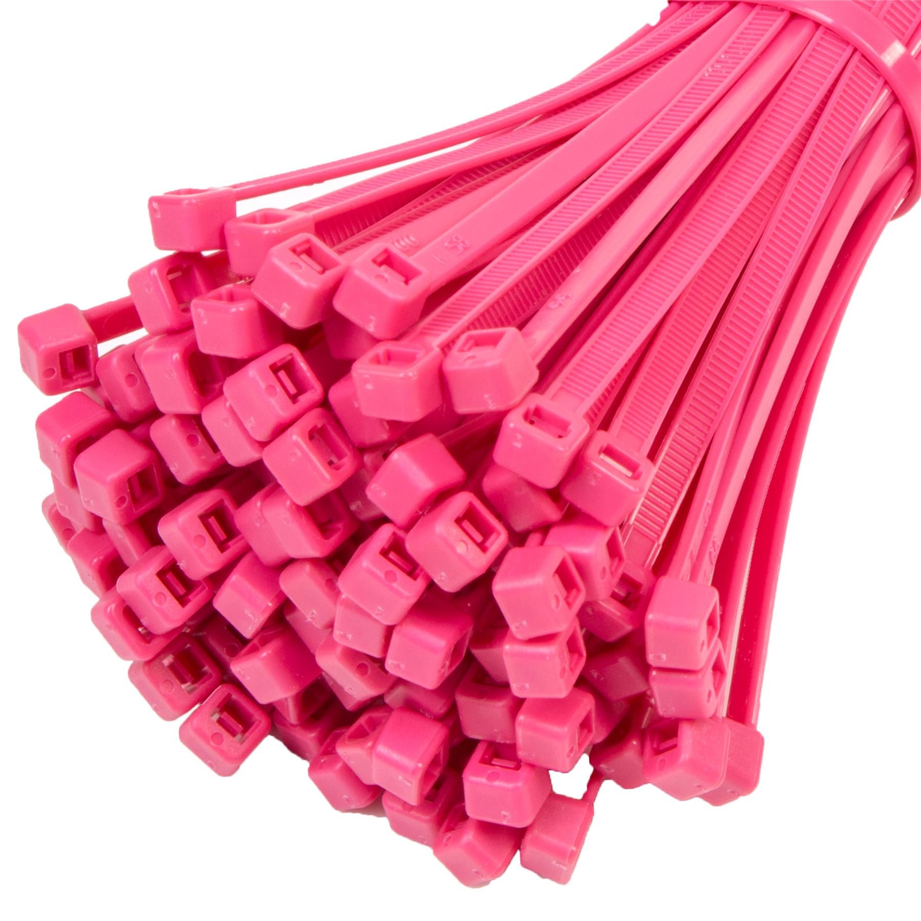 200x Strong Fluorescent Pink Cable Ties (300mm x 4.8mm)