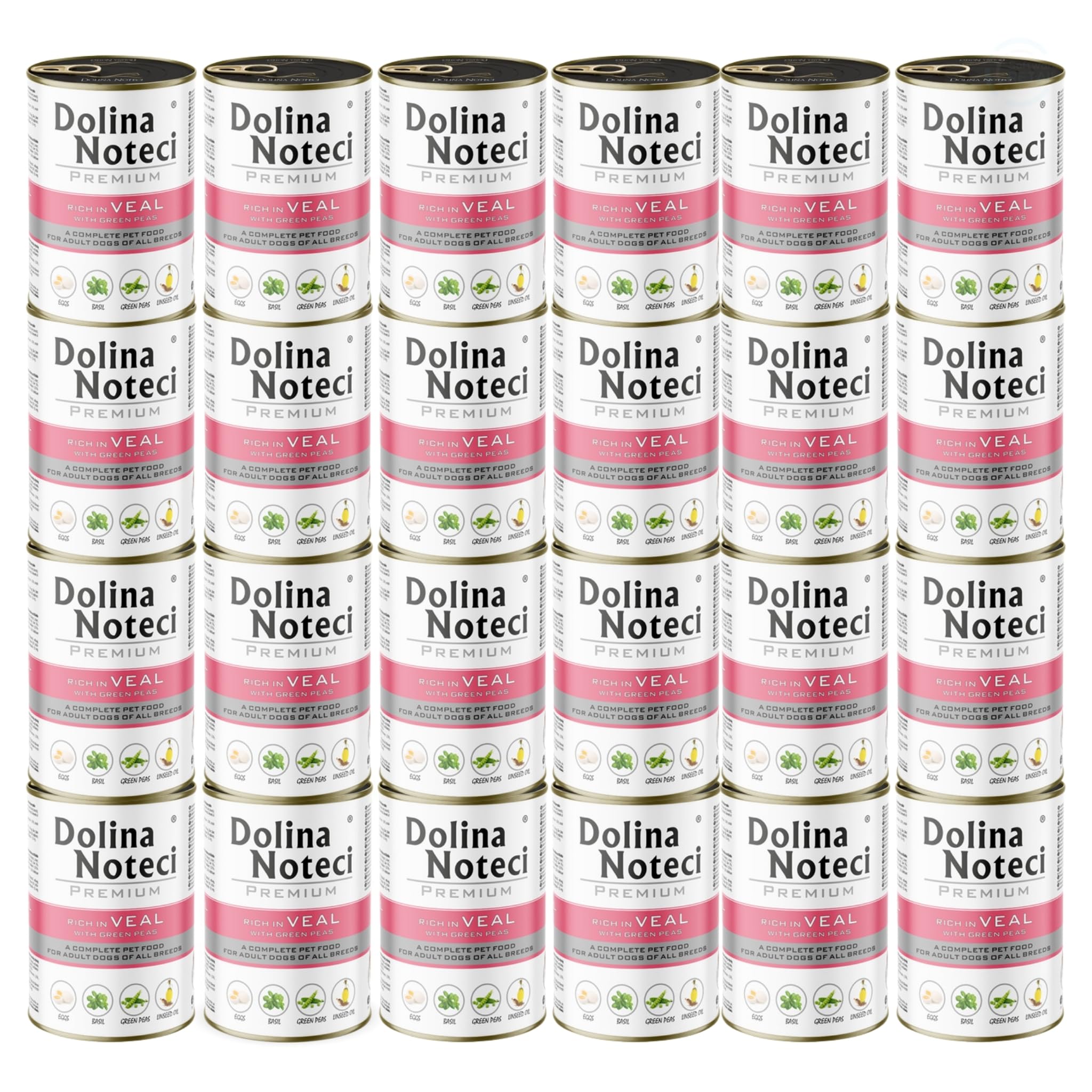 Dolina Noteci Premium Gluten-Free Wet Dog Food 400g High Meat Content Natural, Complete for Adult Dogs No Artificial Additives Omega 3 & 6 (Veal With Green Peas, 24x400g)