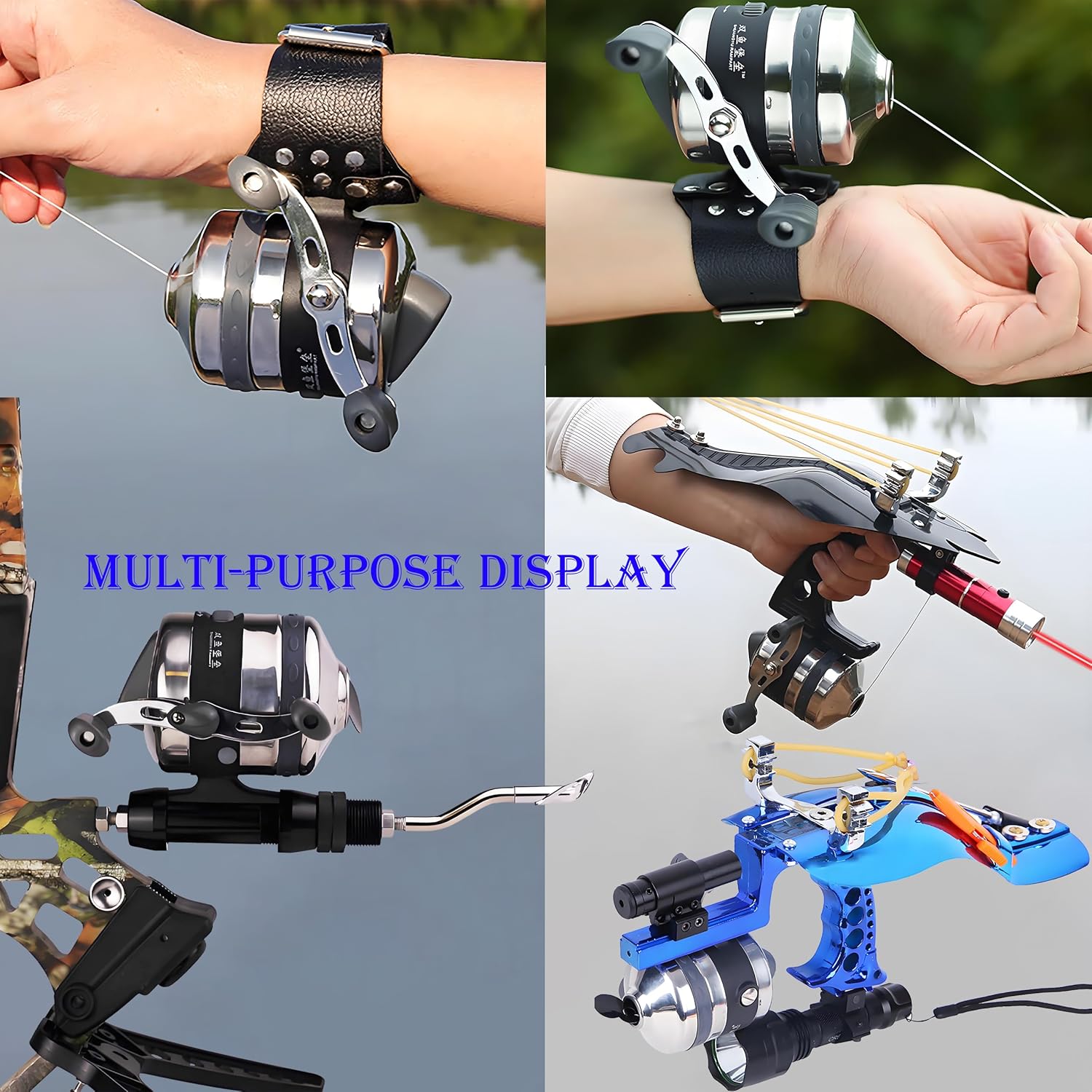 Spincast Bowfishing Reel Slingshot Bow Fishing, Stainless Steel, Left/Right Reversible Handle, 3.6:1 Gear Ratio, Strong Line 5# 45 Yards 0.35mm/50lb