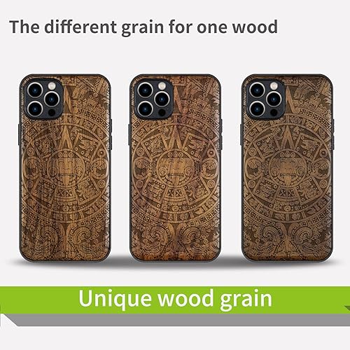 Miniatura 30 de Carveit Funda magnética de madera para iPhone 12 Pro [madera natural y TPU suave negro] a prueba de golpes, funda de madera única y elegante