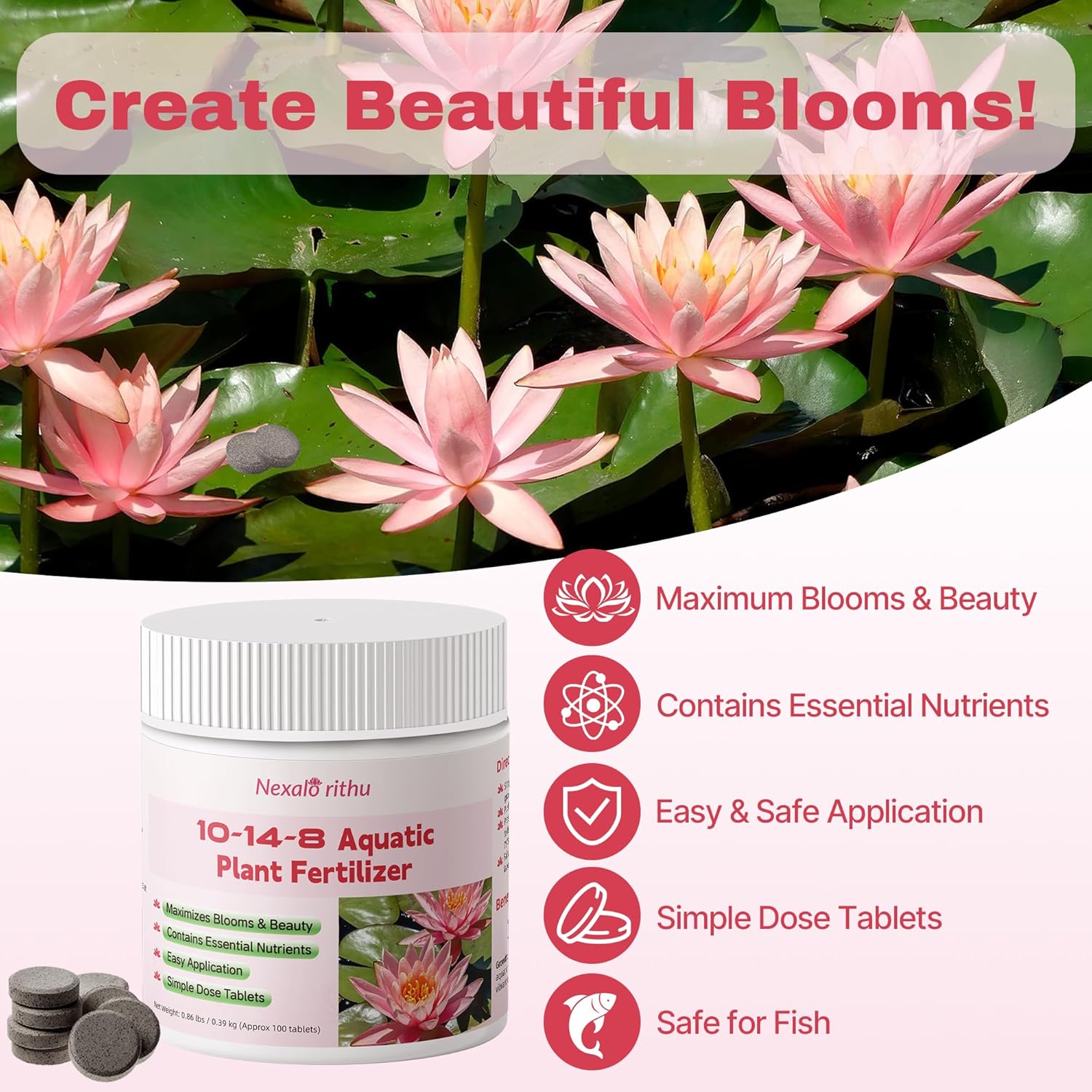 Aquatic Plant Fertilizer for Water Lily and Lotus,Water Lily Fertilizer Tablets-Fish Friendly,Lotus Fertilizer- Supports Lily and Lotus Blooming & Root Growth,Pond Plant Fertilizer-100 Tablets