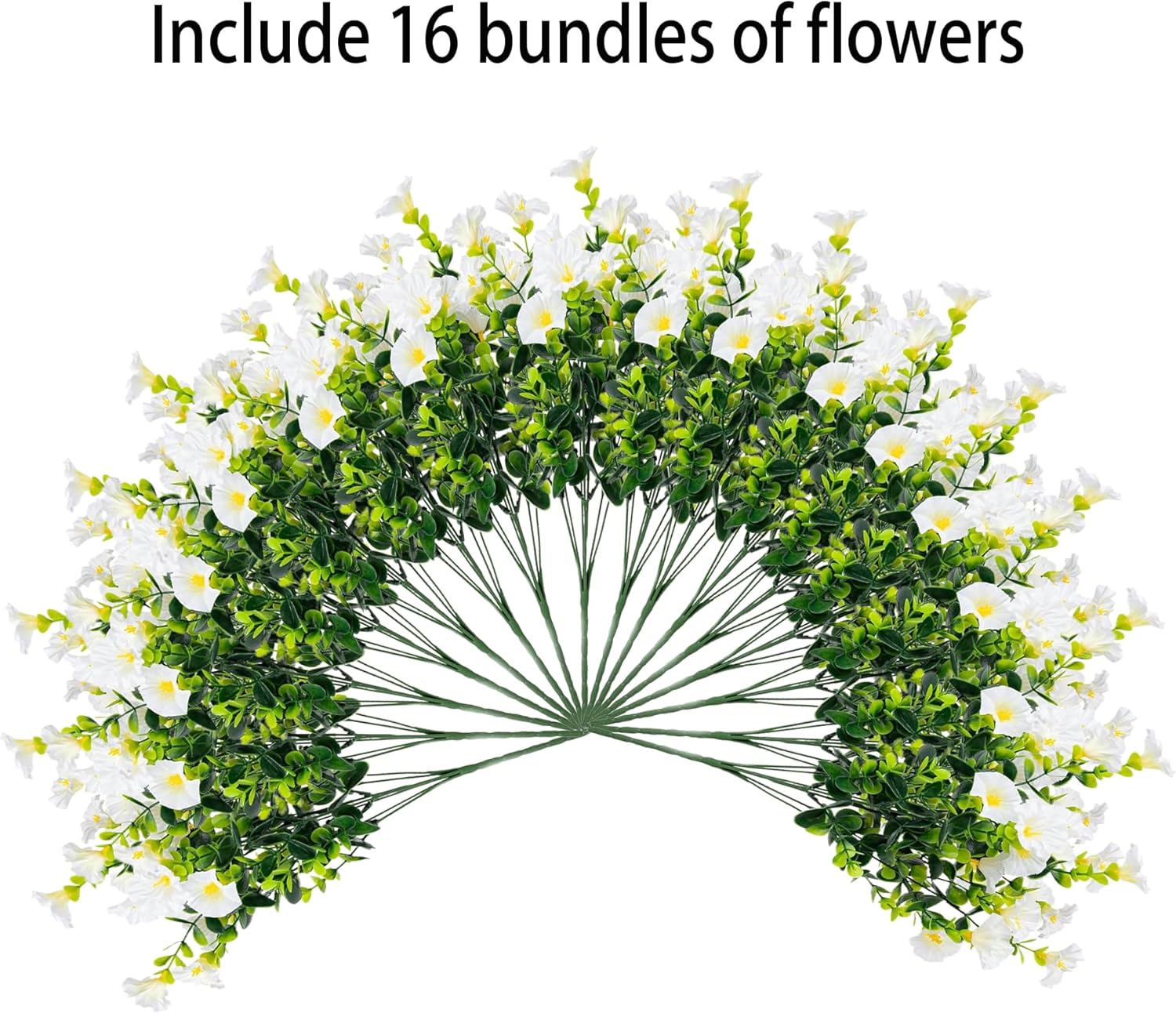 Artificial Outdoor Flowers 16 Bundles Fake Morning Glory Flower Outdoor UV Resistant Plastic Faux Flowers Plants for Decoration Indoor Outdoor Hanging Window Box Planter Home Porch Decor (White)