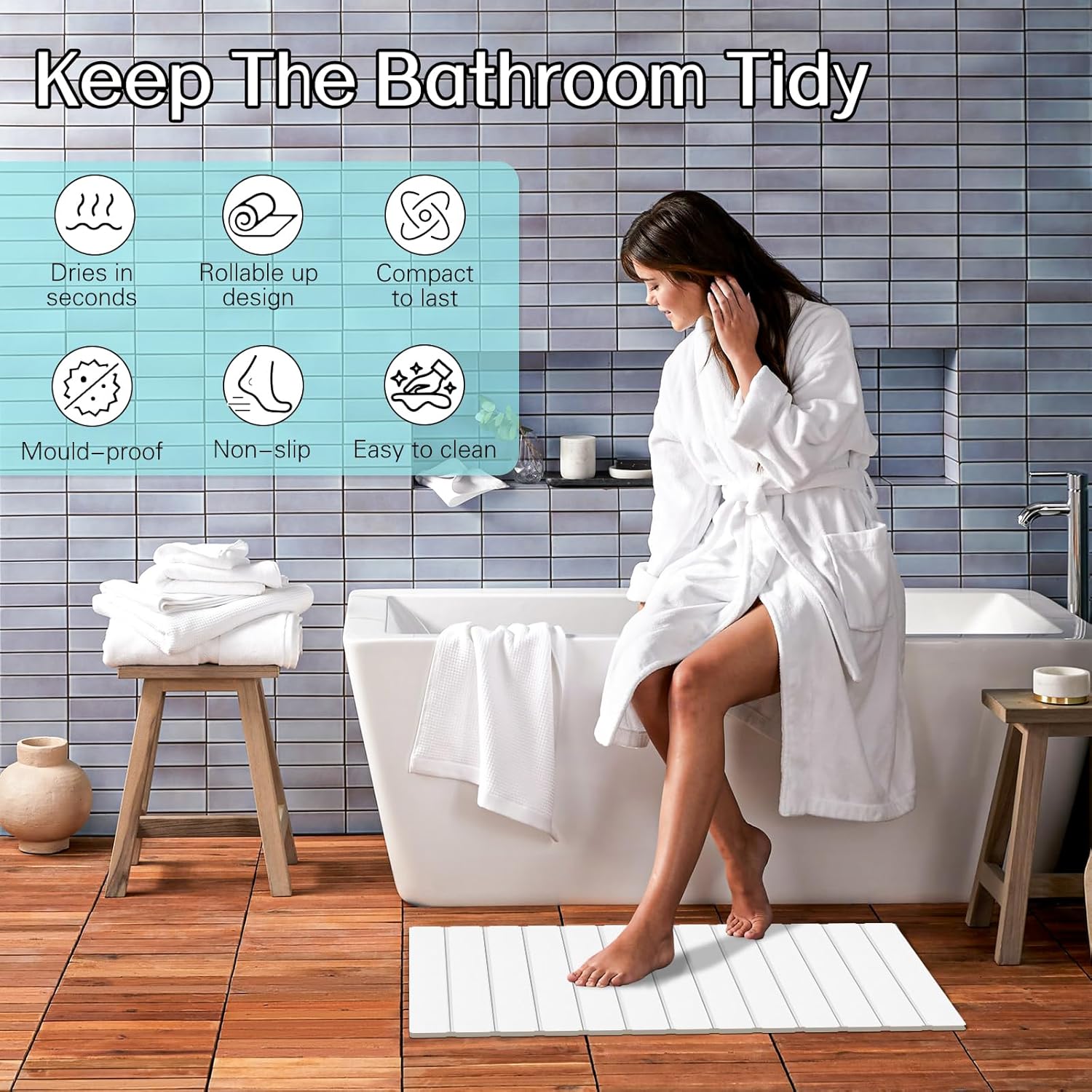 Cuckan 2 Pack Foldable Stone Bath Mats for Bathroom Super Absorbent Diatomaceous Earth Bath Mat Quick Dry Bath Rug Drying Mats with Non Slip Shower Rug Tub Shower Mat - Image 6