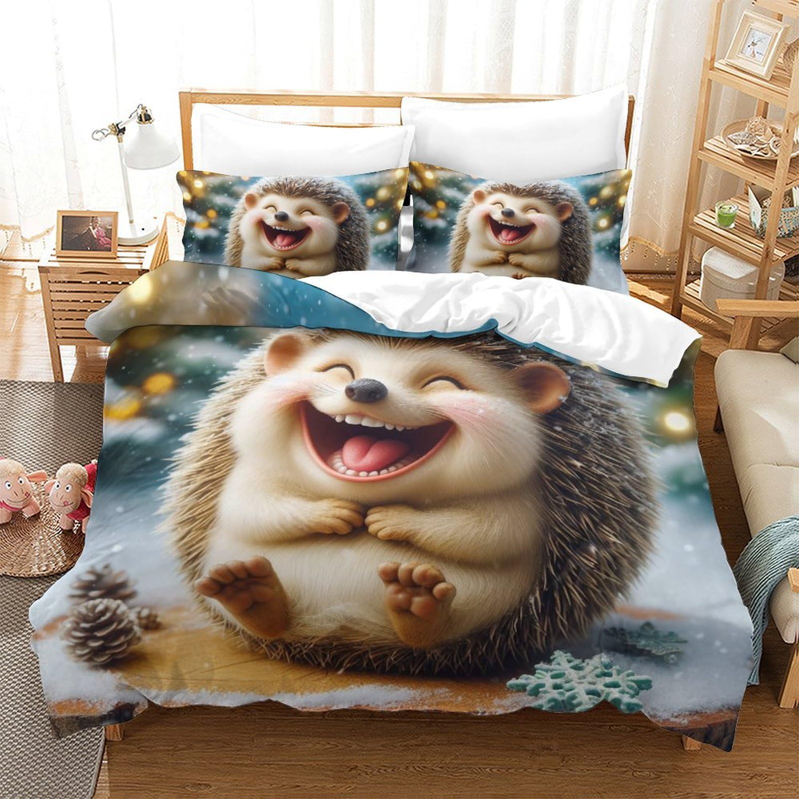 Housse de couette 3D HedgePorcs avec fermeture éclair pour en finir avec les lits défaits