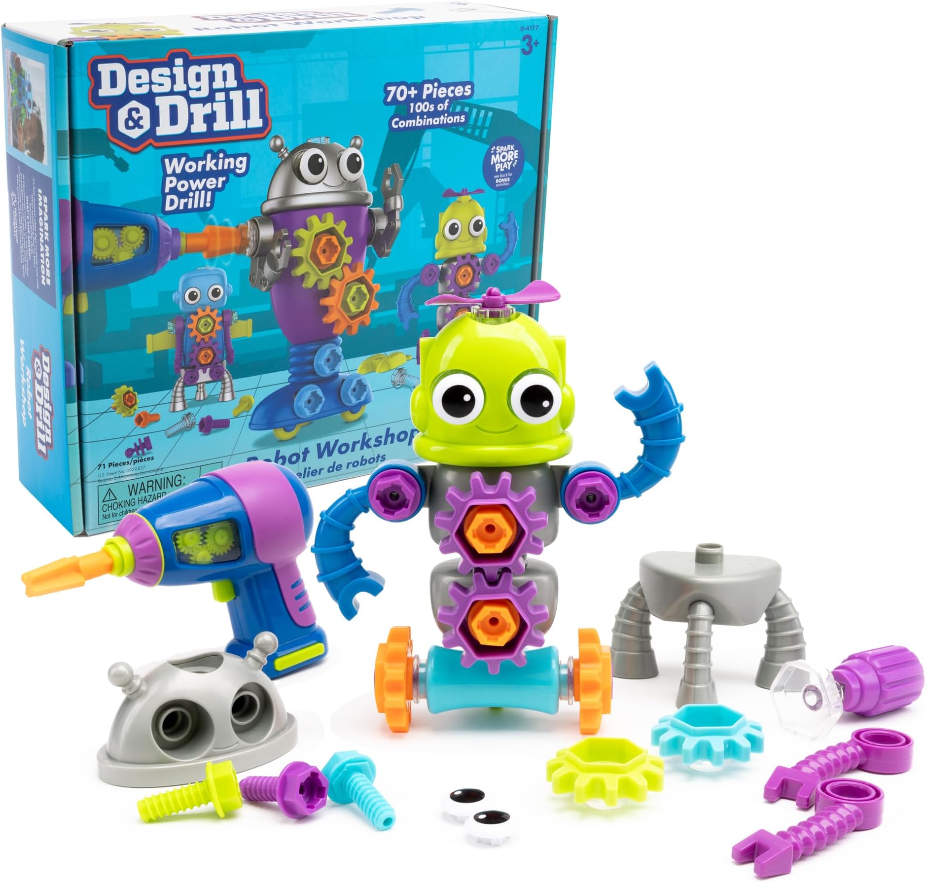 Learning Resources Design & Drill Robot Workshop, Ages 3+, Take Apart Robot Toy, Preschool STEM Building Kit, Develops Fine Motor Skills, Gifts For Kids