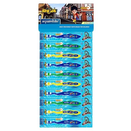 aquawhite SHIVA??Zig Zag Kids Toothbrush 10Pcs, For Age 3-14 Years, (color may vary)
