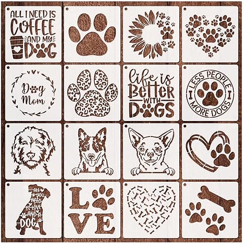 Miniatura 8 de 16 plantillas de perro con estampado de patas de perro, plantillas de amor, girasol, corazón, para pintar sobre madera, plantillas de pintura