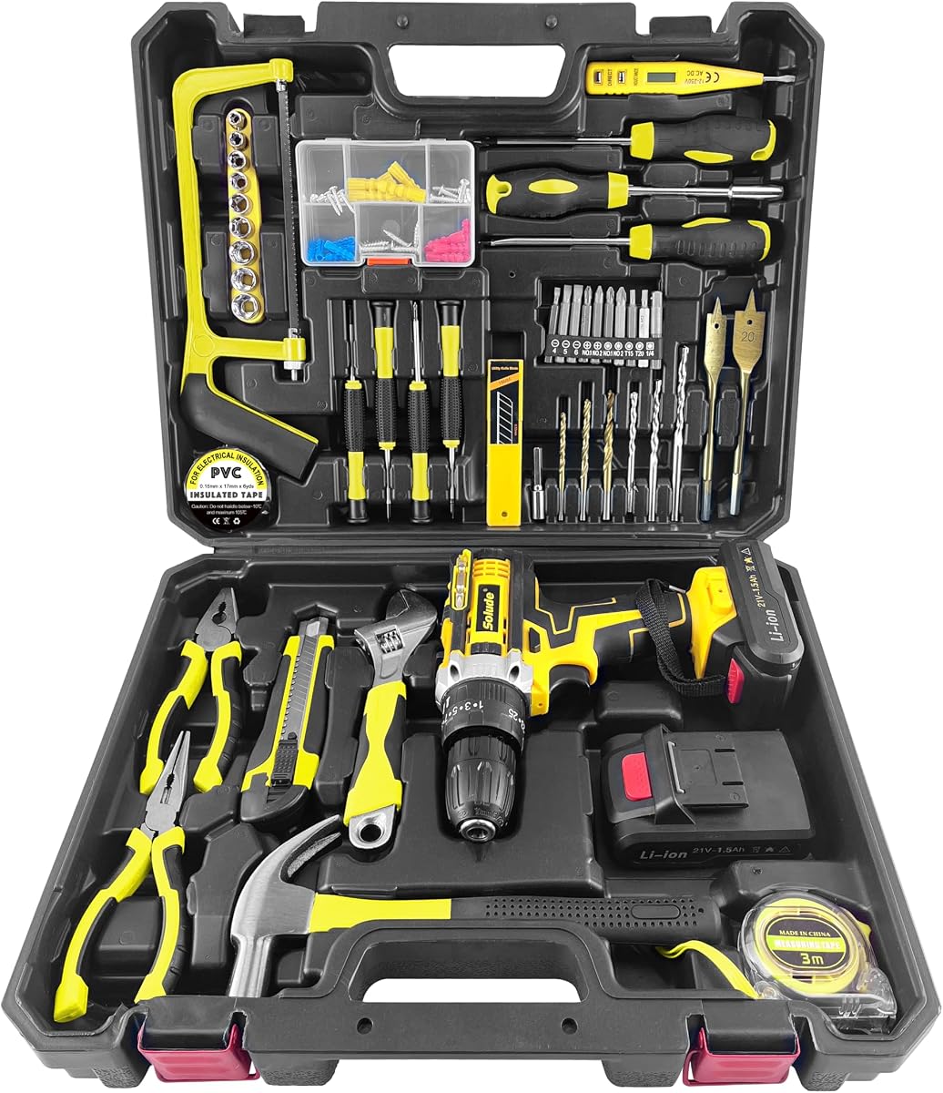 125-Piece Home Tool Set with Drill,21V Cordless Power Drill Tool Box with 2 Battery,Electric Drill Driver Tools Kit for Home Repair and DIY Projects