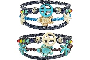 2Pcs Sea Turtle and Star Beads Bracelet - Peace Sign Hemp Bracelet
